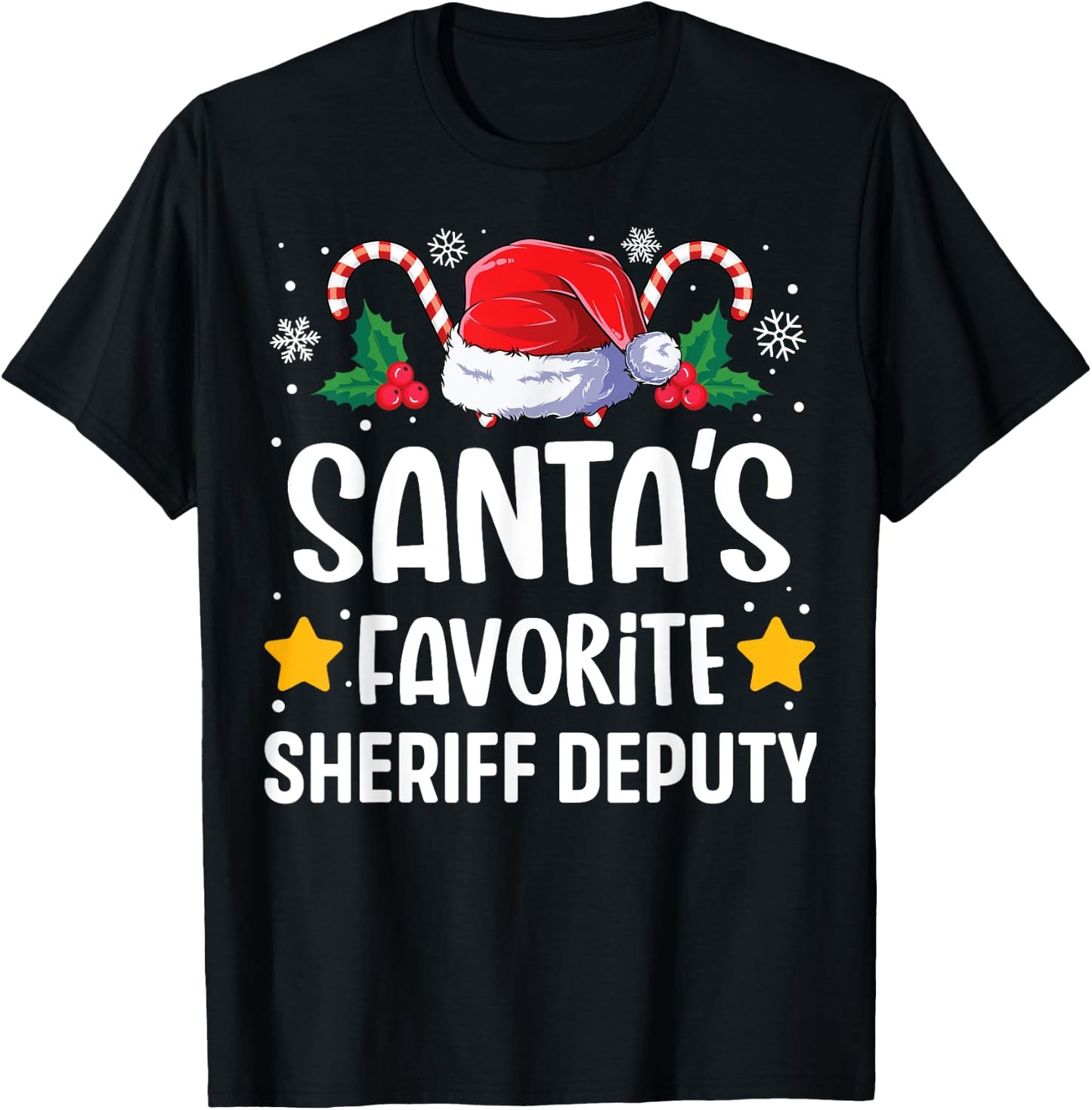 Santas Favorite Sheriff Deputy Christmas Matching Group Pj T-Shirt - T-Shirt | Black