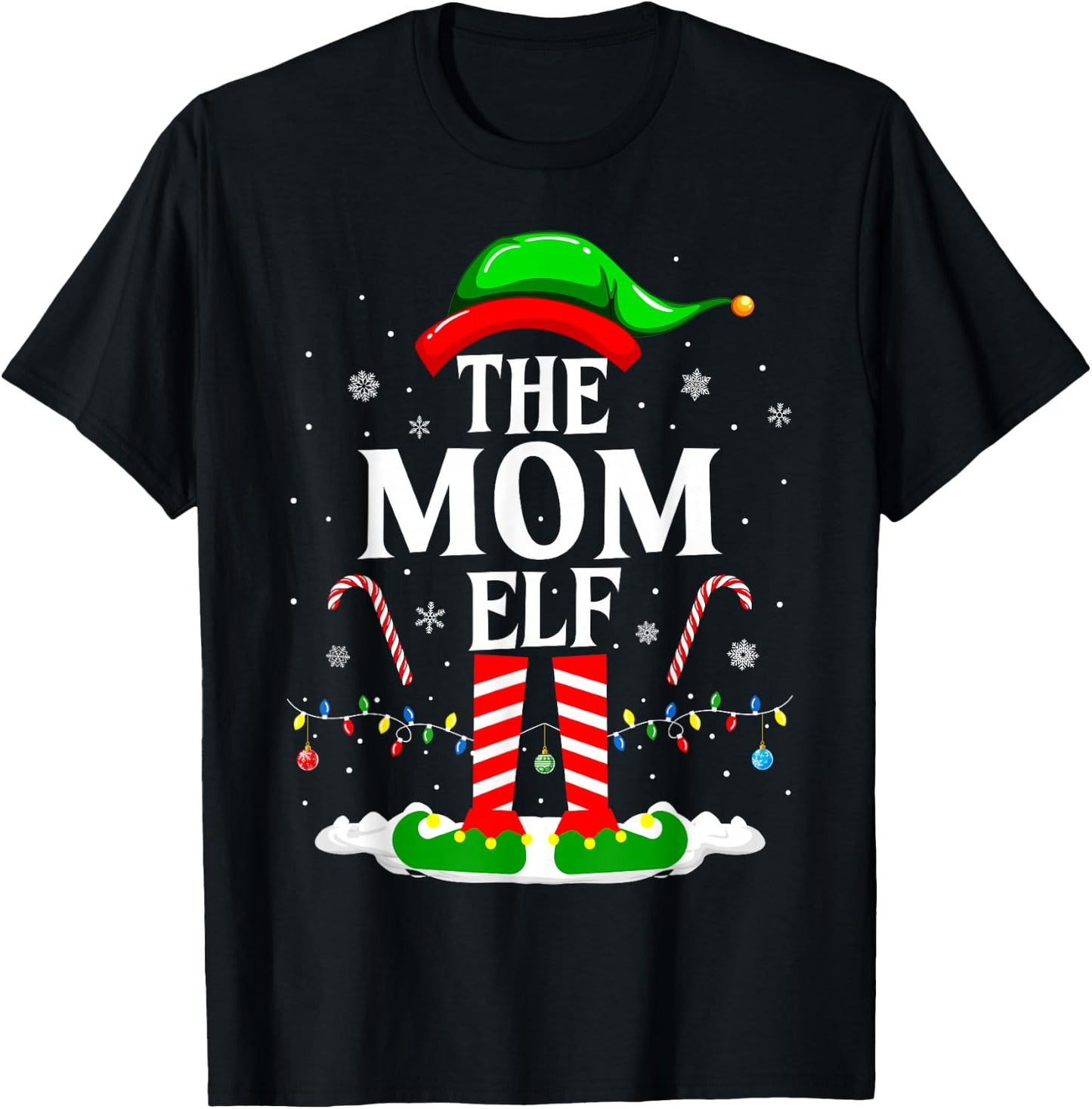 The Mom Elf Funny Xmas Elf Matching Family Christmas T-Shirt - T-Shirt | Black