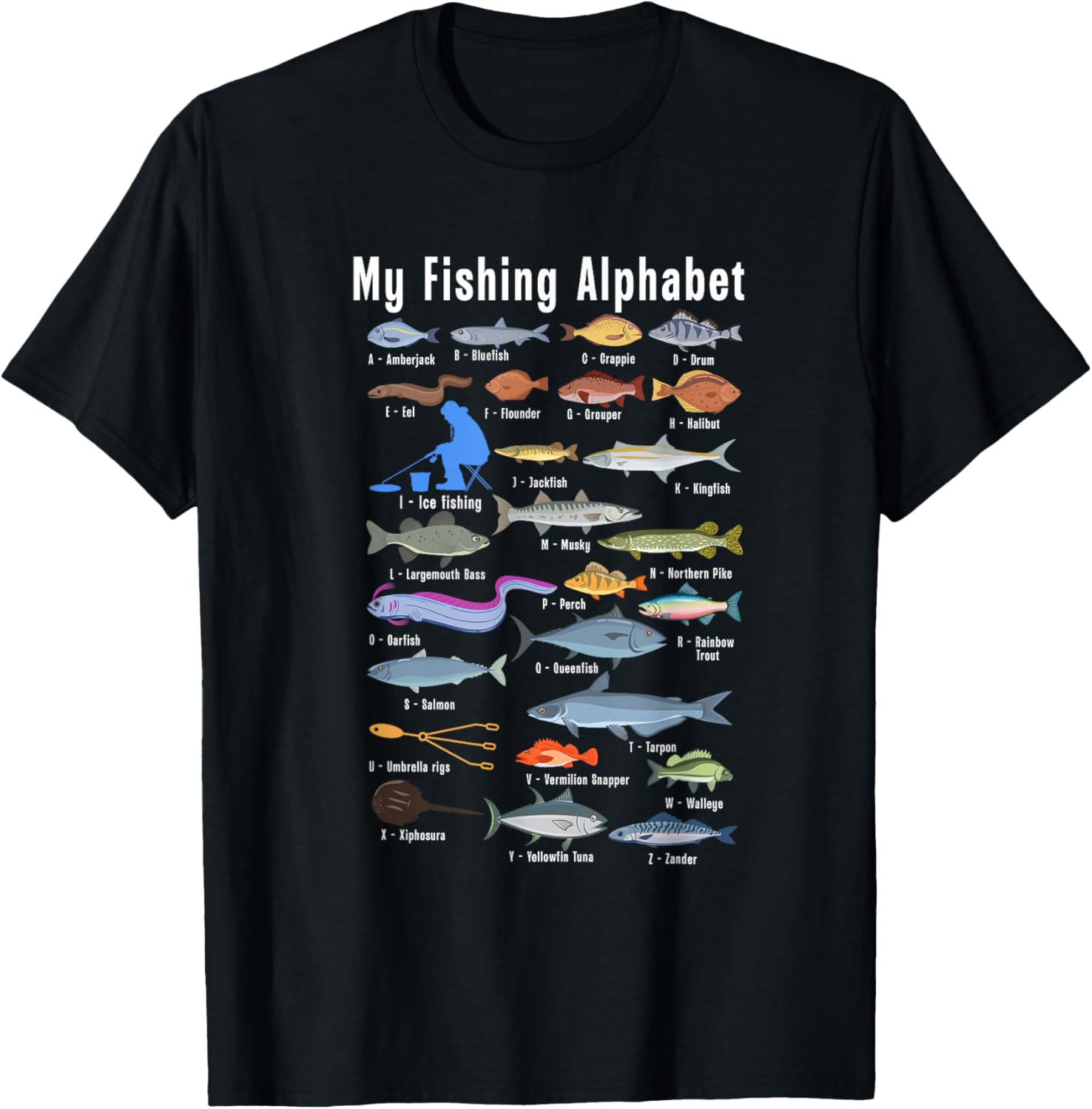 My Fishing Alphabet Fisherman Angling Fish Angler T-Shirt - T-Shirt | Black