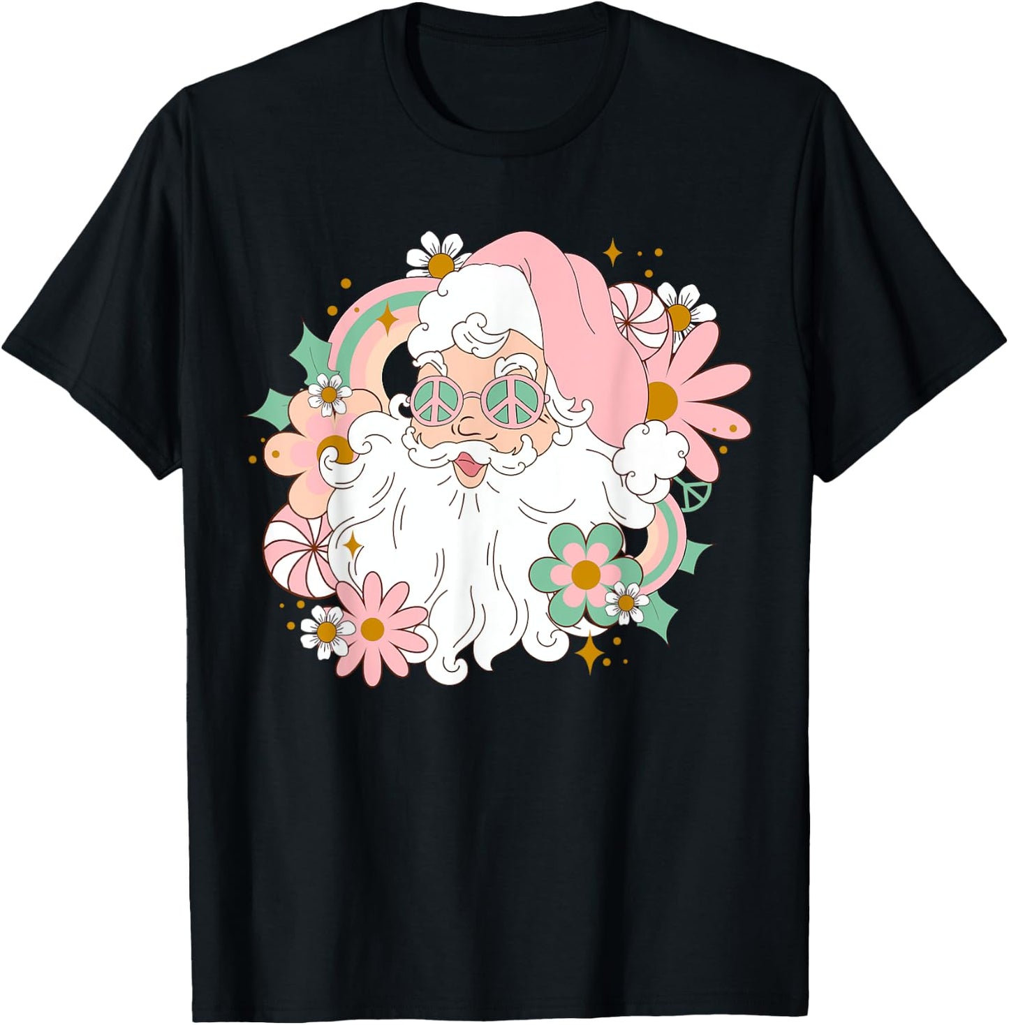 Groovy Santa Retro Peace 60's 70's Merry Christmas XMAS T-Shirt - T-Shirt | Black