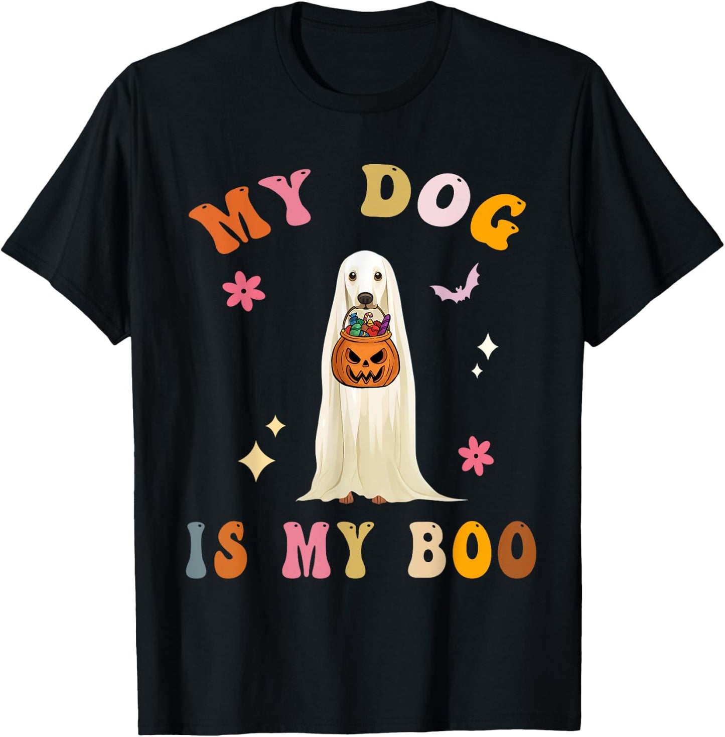 My Dog Is My Boo: Cute Groovy Spooky Halloween Dog Lovers T-Shirt - T-Shirt | Black