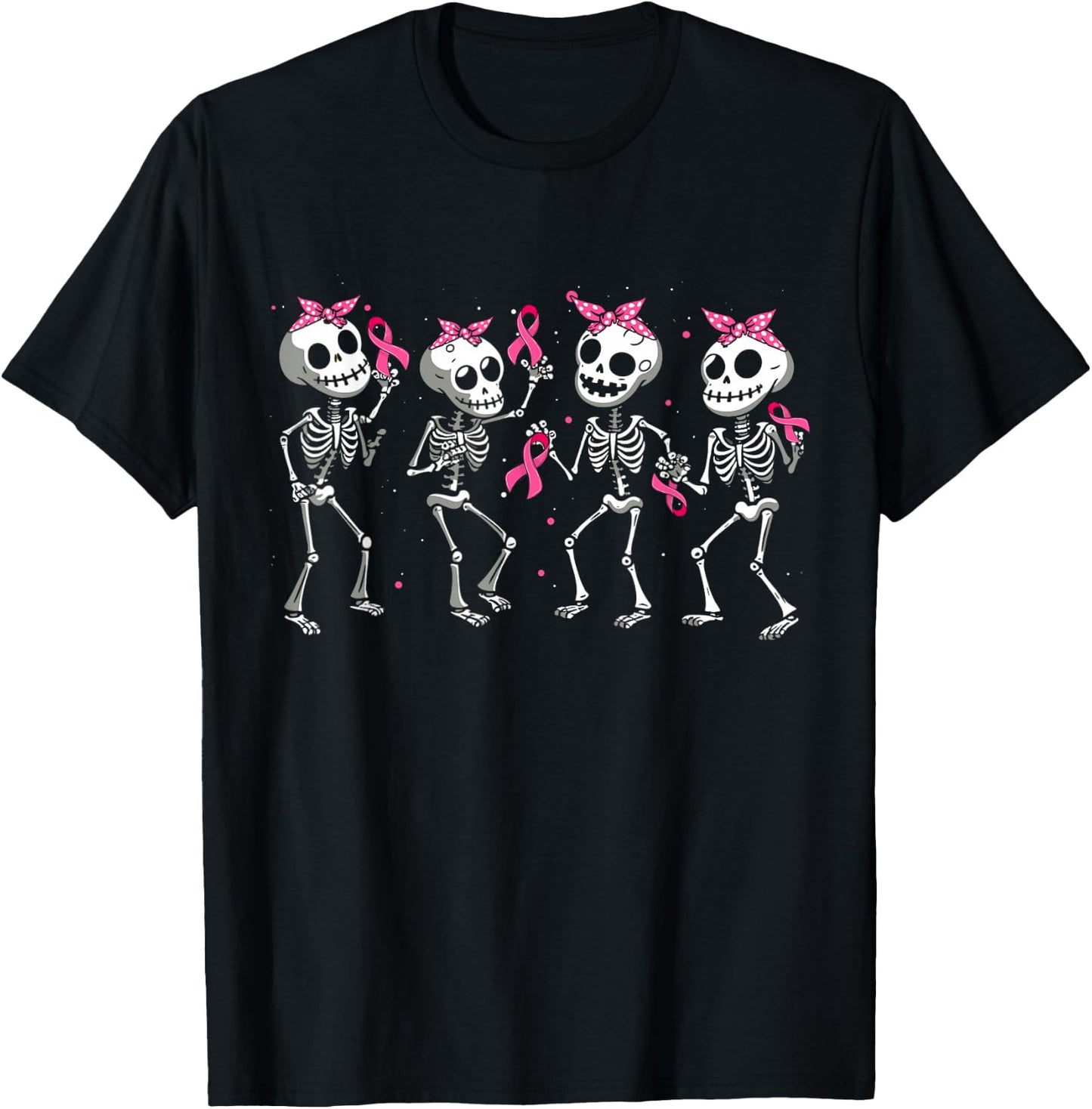 Pink Ribbon Breast Cancer Awareness Skeleton Women Men Kids T-Shirt - T-Shirt | Black