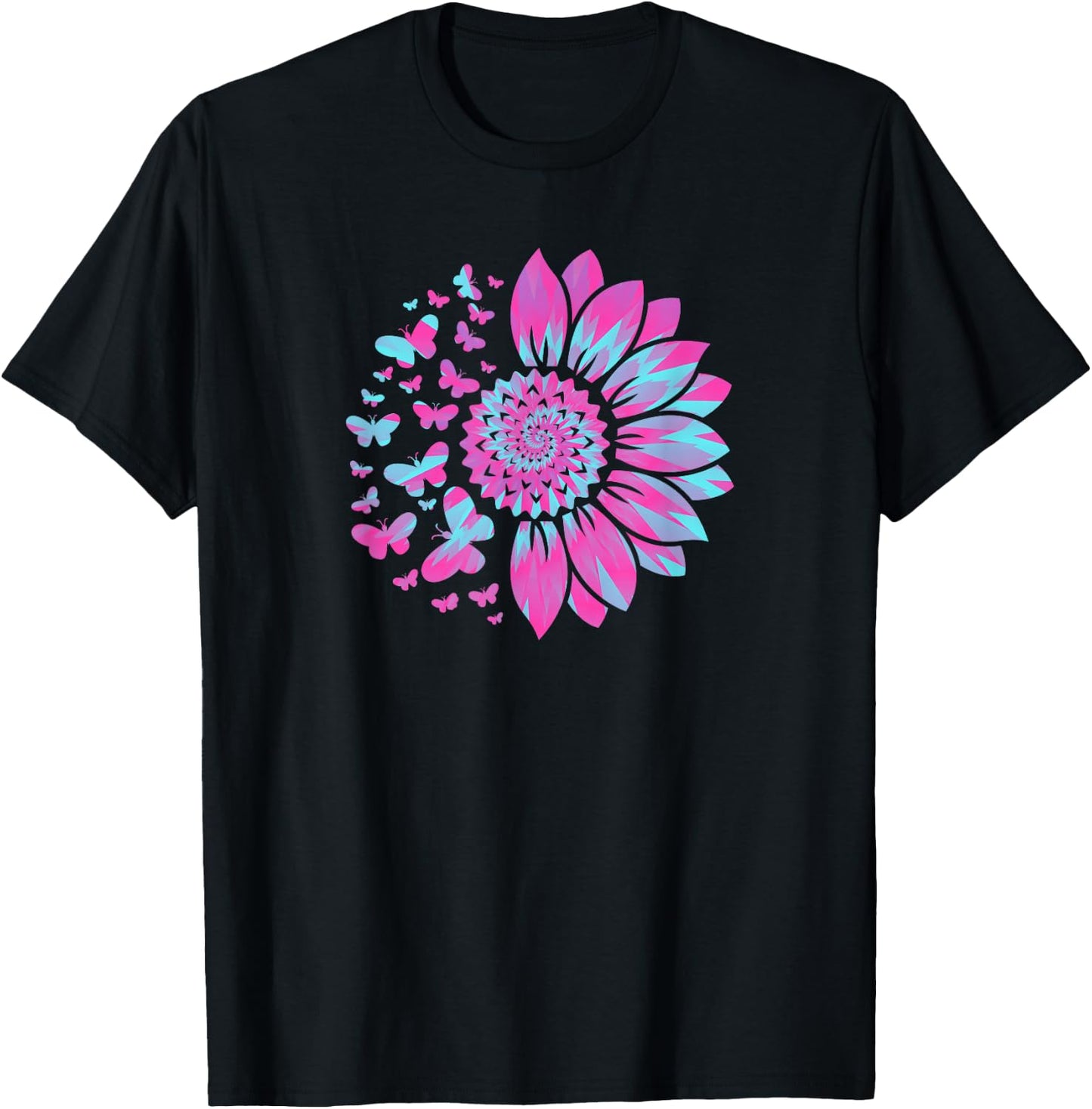 Sunflower Sun Flower Tie Dye Daisy Butterflies Women Girls T-Shirt - T-Shirt | Black