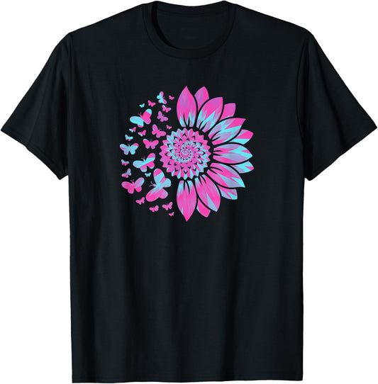 Sunflower Sun Flower Tie Dye Daisy Butterflies Women Girls T-Shirt - T-Shirt | Black