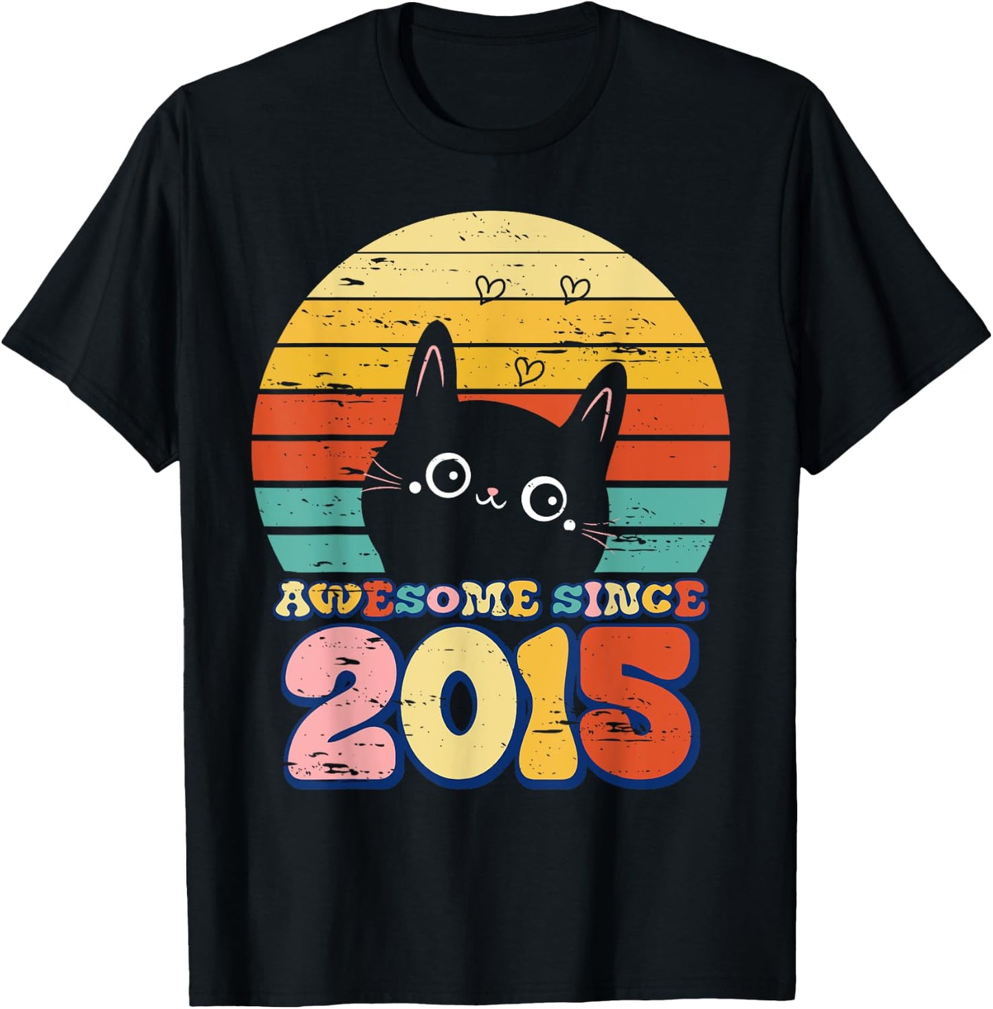 Awesome Since 2015 Cat For Girl Boy Its My 8th Birthday T-Shirt - T-Shirt | Black