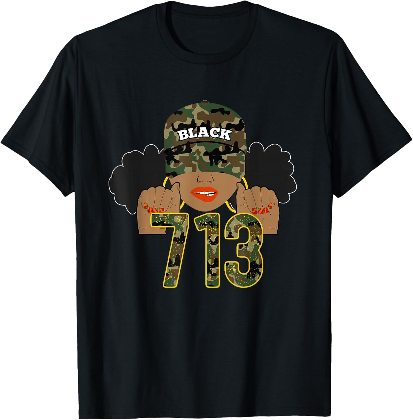 713 Houston Texas H-Town Area Code Black Woman T-Shirt - T-Shirt | Black