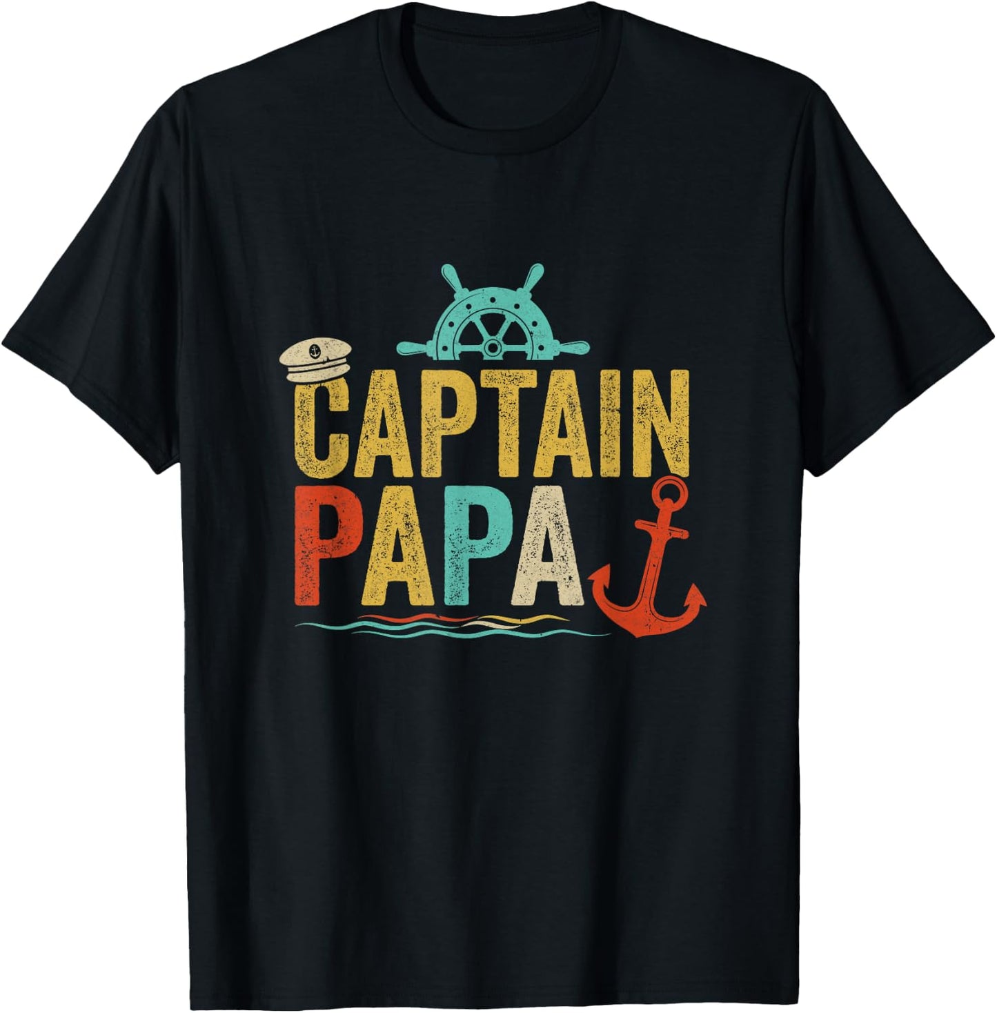 Captain Papa Pontoon Lake Sailor Fishing Boating T-Shirt - T-Shirt | Black