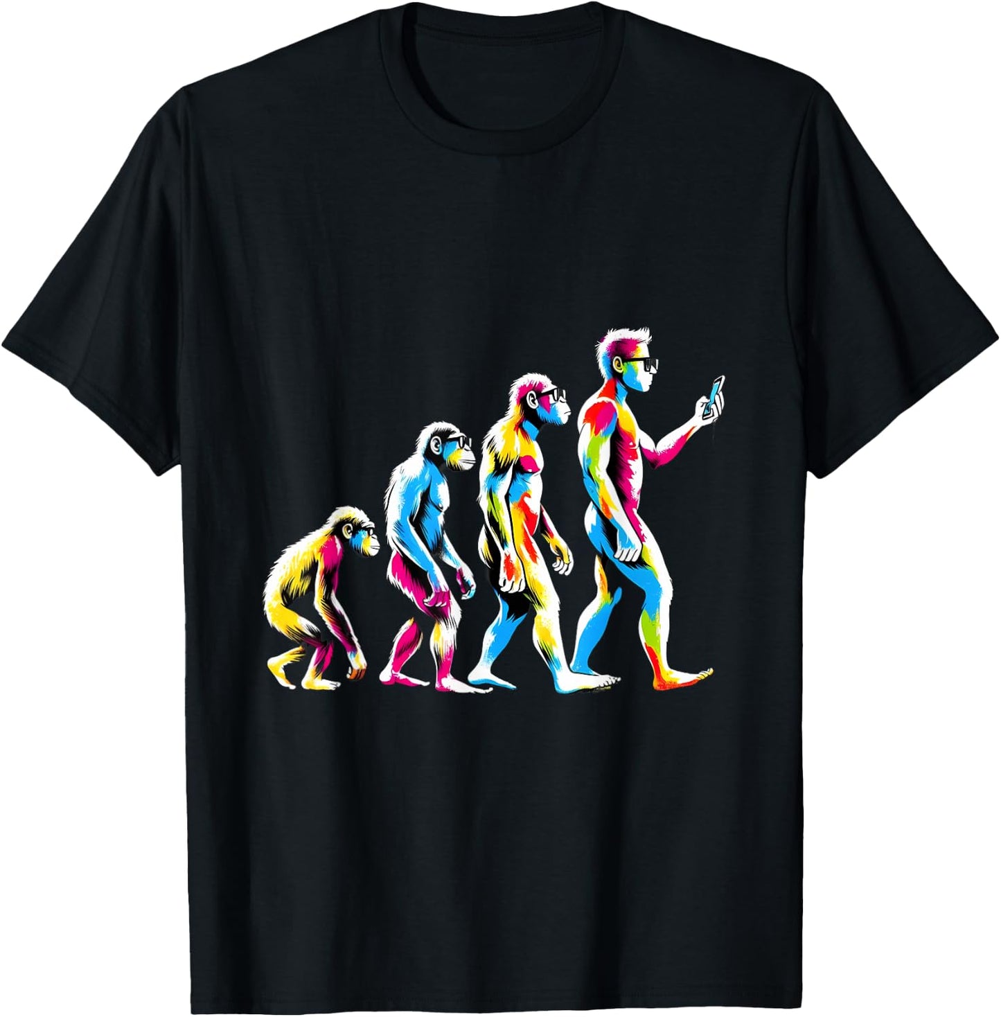 Funny Evolution of Man to Mobile Phone Nerd Geek Monkey T-Shirt - T-Shirt | Black