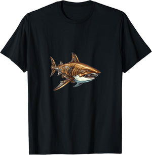Mechanical Shark In Steampunk Style T-Shirt - T-Shirt | Black