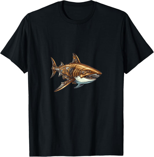 Mechanical Shark In Steampunk Style T-Shirt - T-Shirt | Black