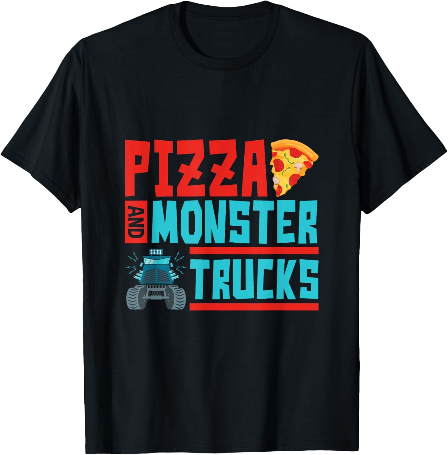 Monster Truck Party Pizza Boys Kids Toddlers T-Shirt - T-Shirt | Black