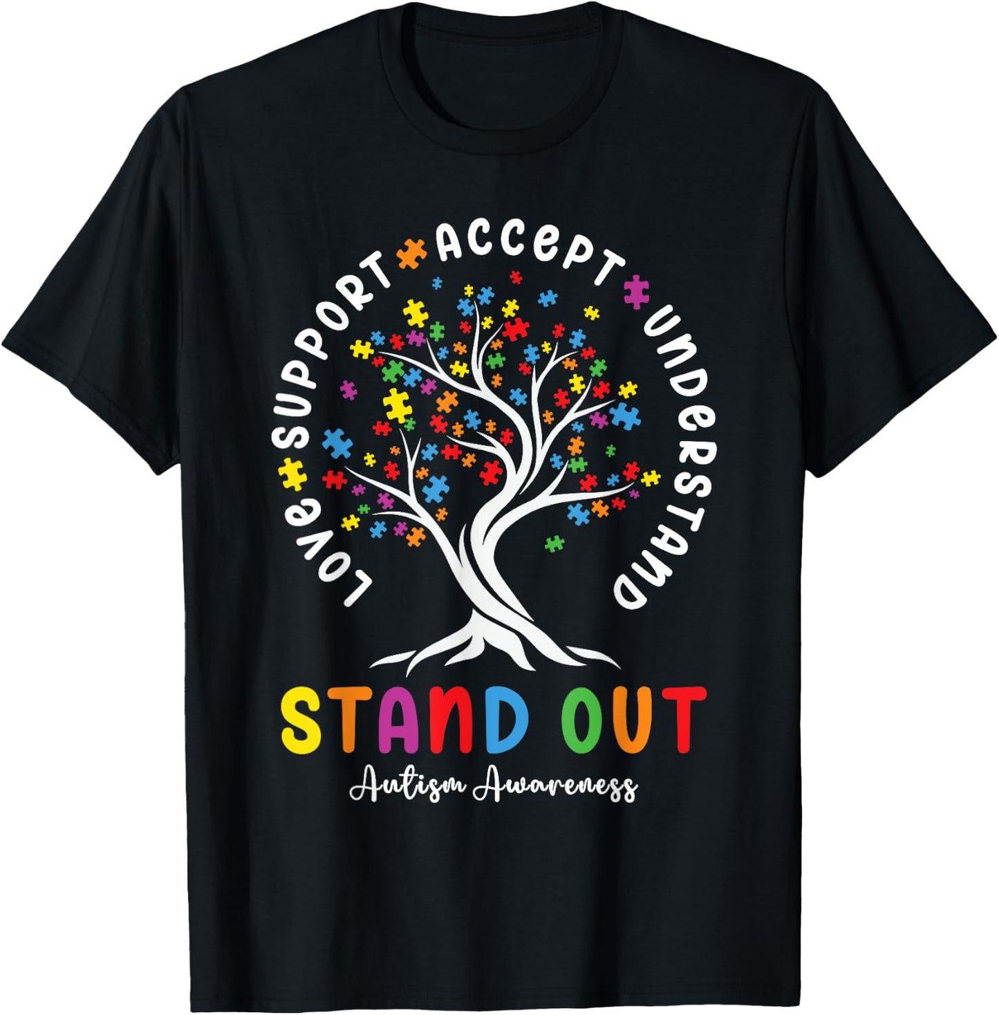 Love Support Accept Understand Autism Awareness Autistic T-Shirt - T-Shirt | Black