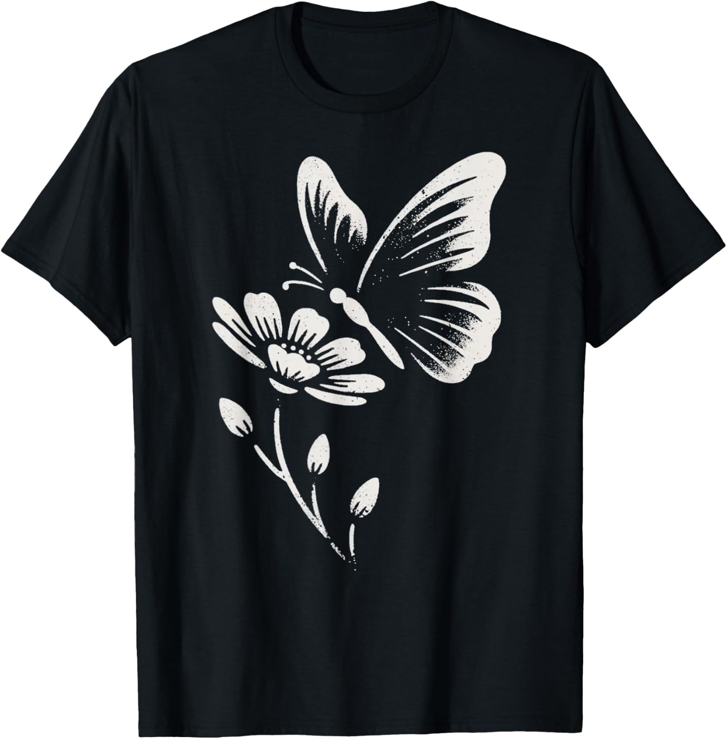 Butterfly and Flower T-Shirt - T-Shirt | Black