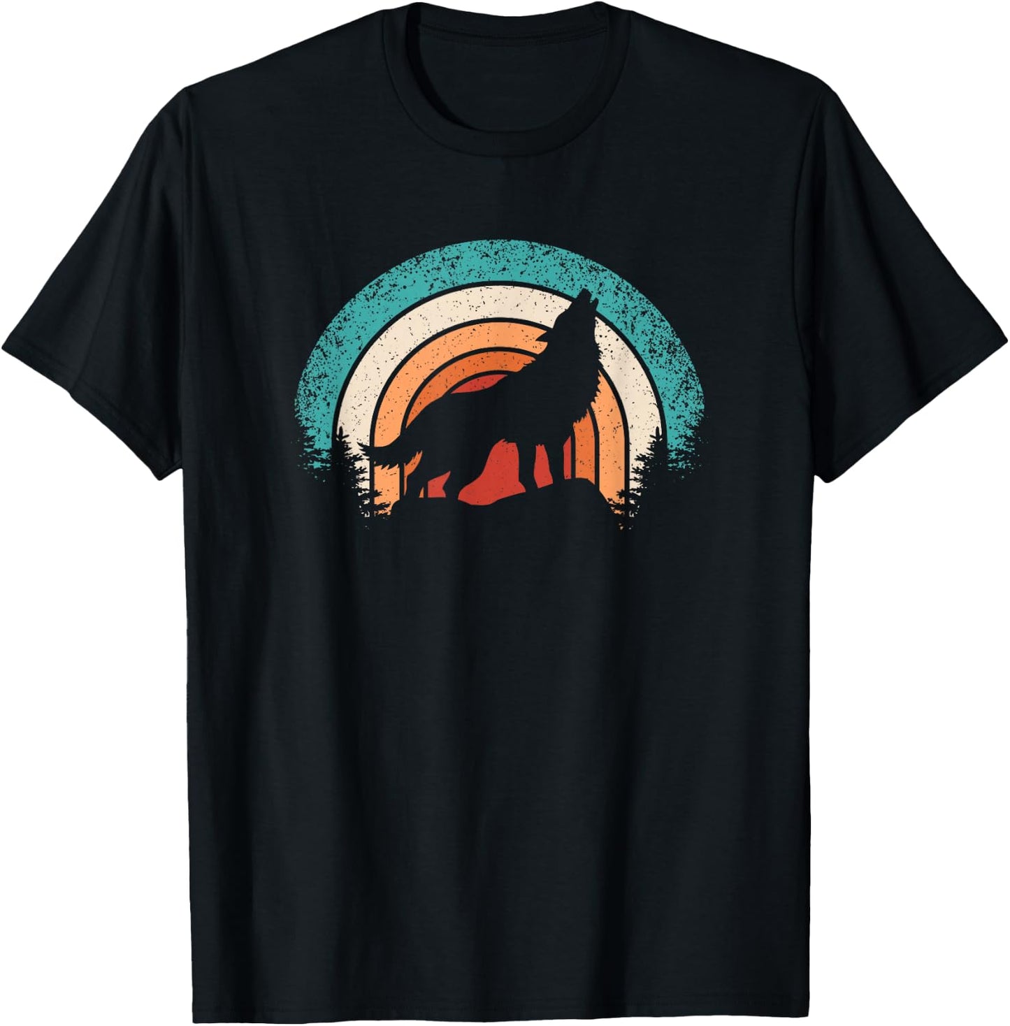 Retro Wolf Lover Nature Wildlife Vintage Wolves Men Women T-Shirt - T-Shirt | Black