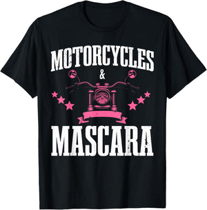 Cool Motorcycles And Mascara Girls Makeup Bikers T-Shirt - T-Shirt | Black