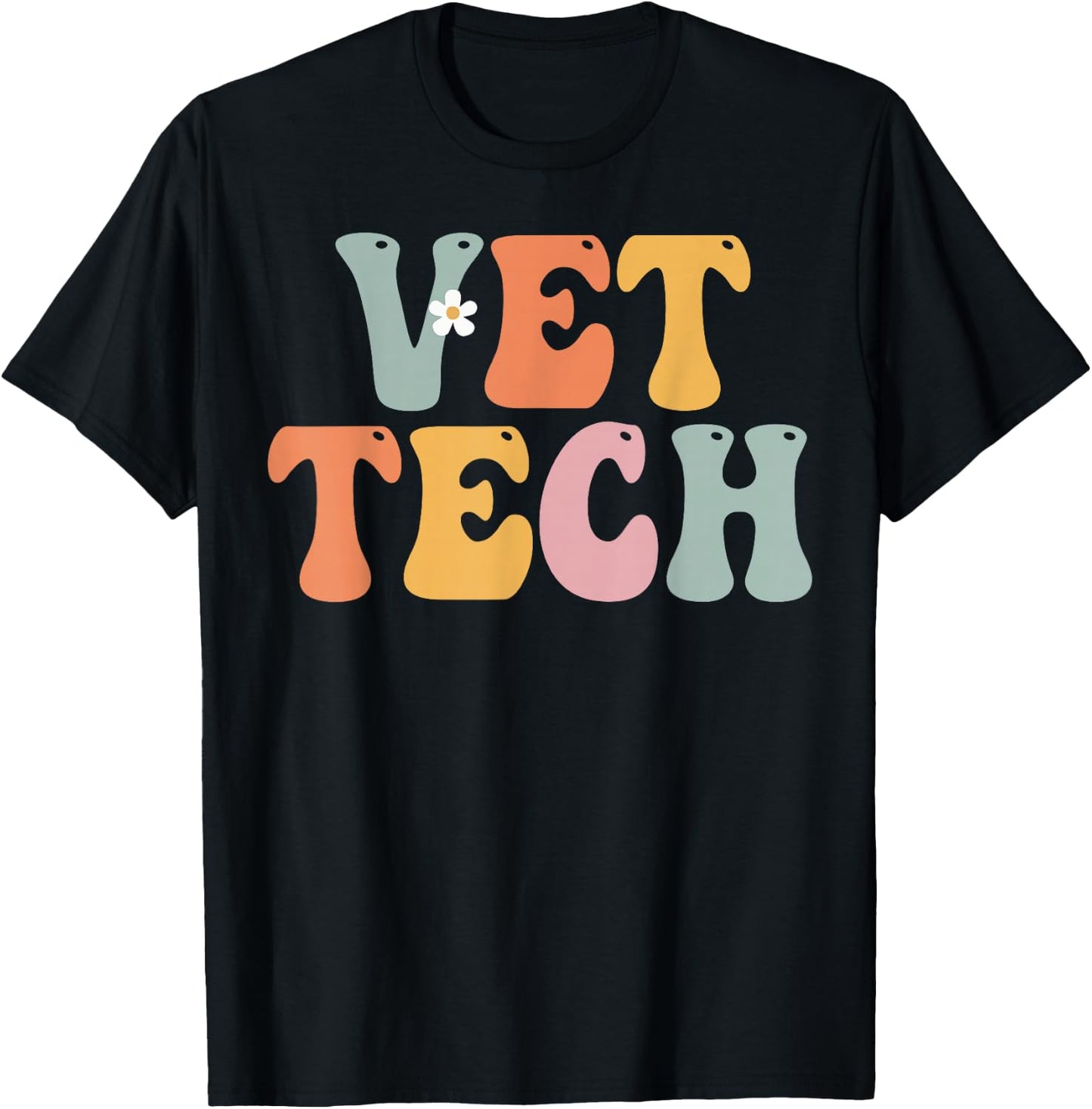 Vet Tech Week Groovy Appreciation Day For Work T-Shirt - T-Shirt | Black