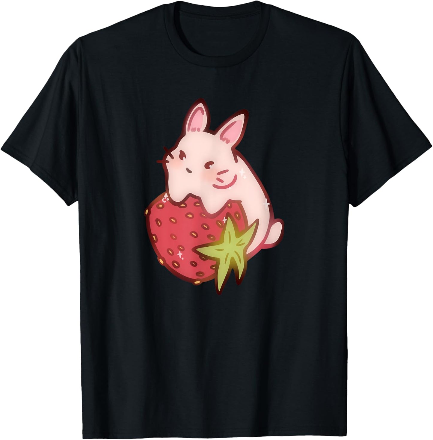 Cute Kawaii 90s Y2K Rabbit Strawberry Bunny T-Shirt - T-Shirt | Black