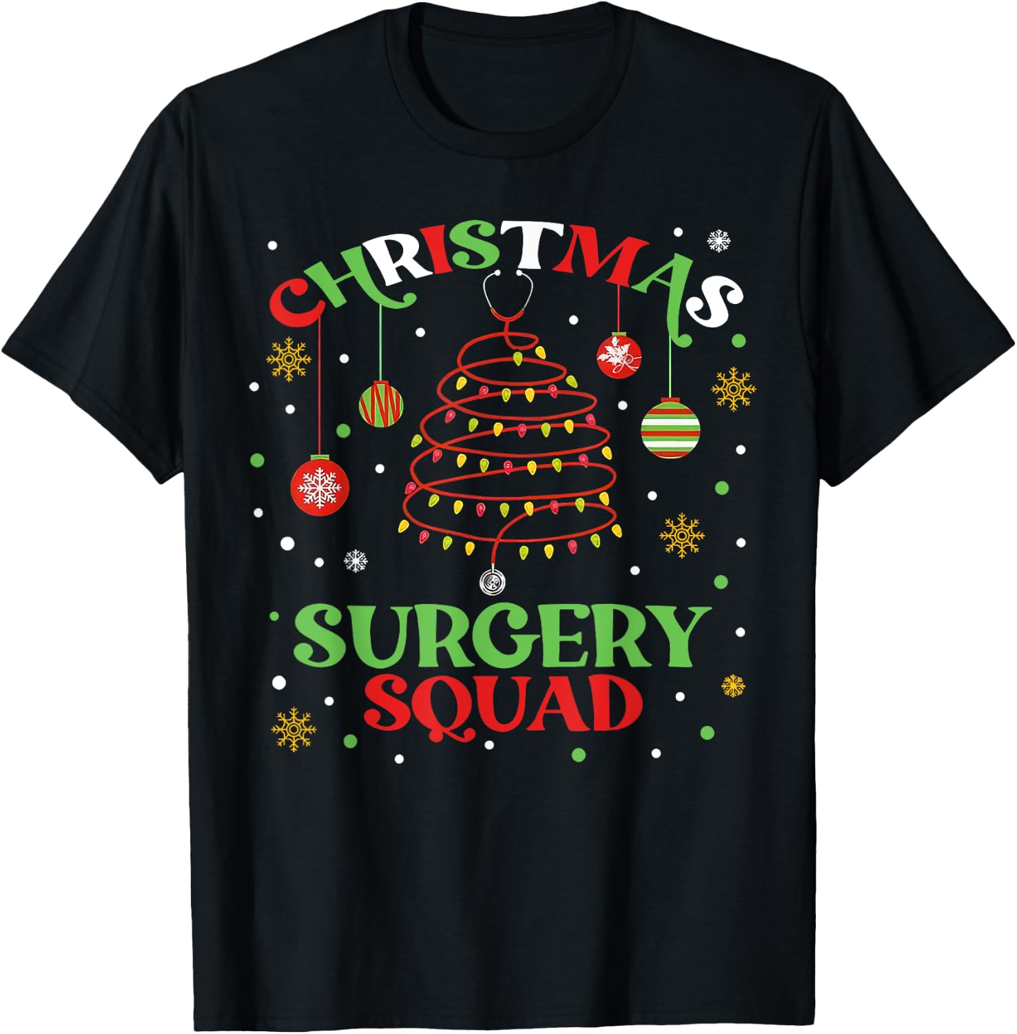 Christmas Surgery Squad Medical Surgical Nurse RN Xmas T-Shirt - T-Shirt | Black