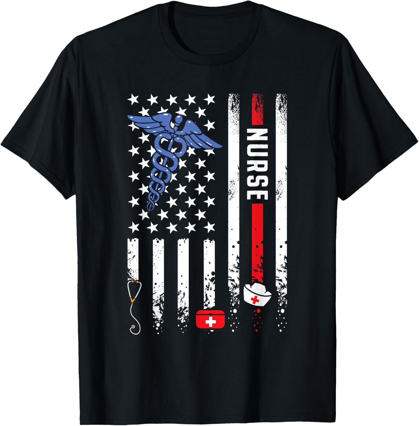USA American Flag Vintage Nurse Nursing 4th of July Women T-Shirt - T-Shirt | Black
