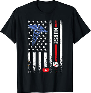 USA American Flag Vintage Nurse Nursing 4th of July Women T-Shirt - T-Shirt | Black