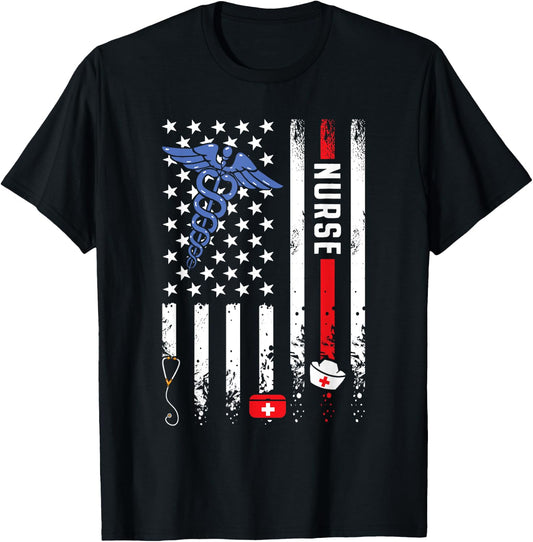 USA American Flag Vintage Nurse Nursing 4th of July Women T-Shirt - T-Shirt | Black