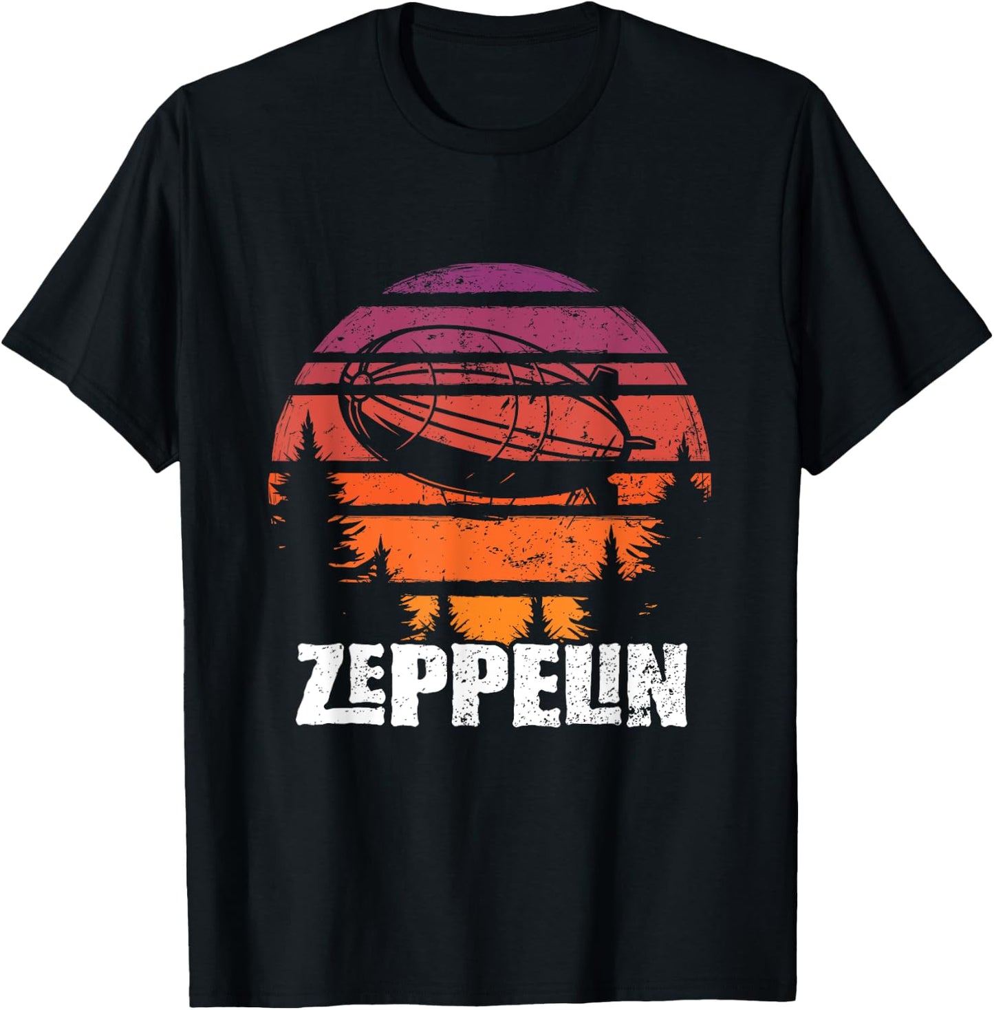 Retro Zeppelin 70s 80s Dirigible Airship Zepelin Zepplin T-Shirt - T-Shirt | Black