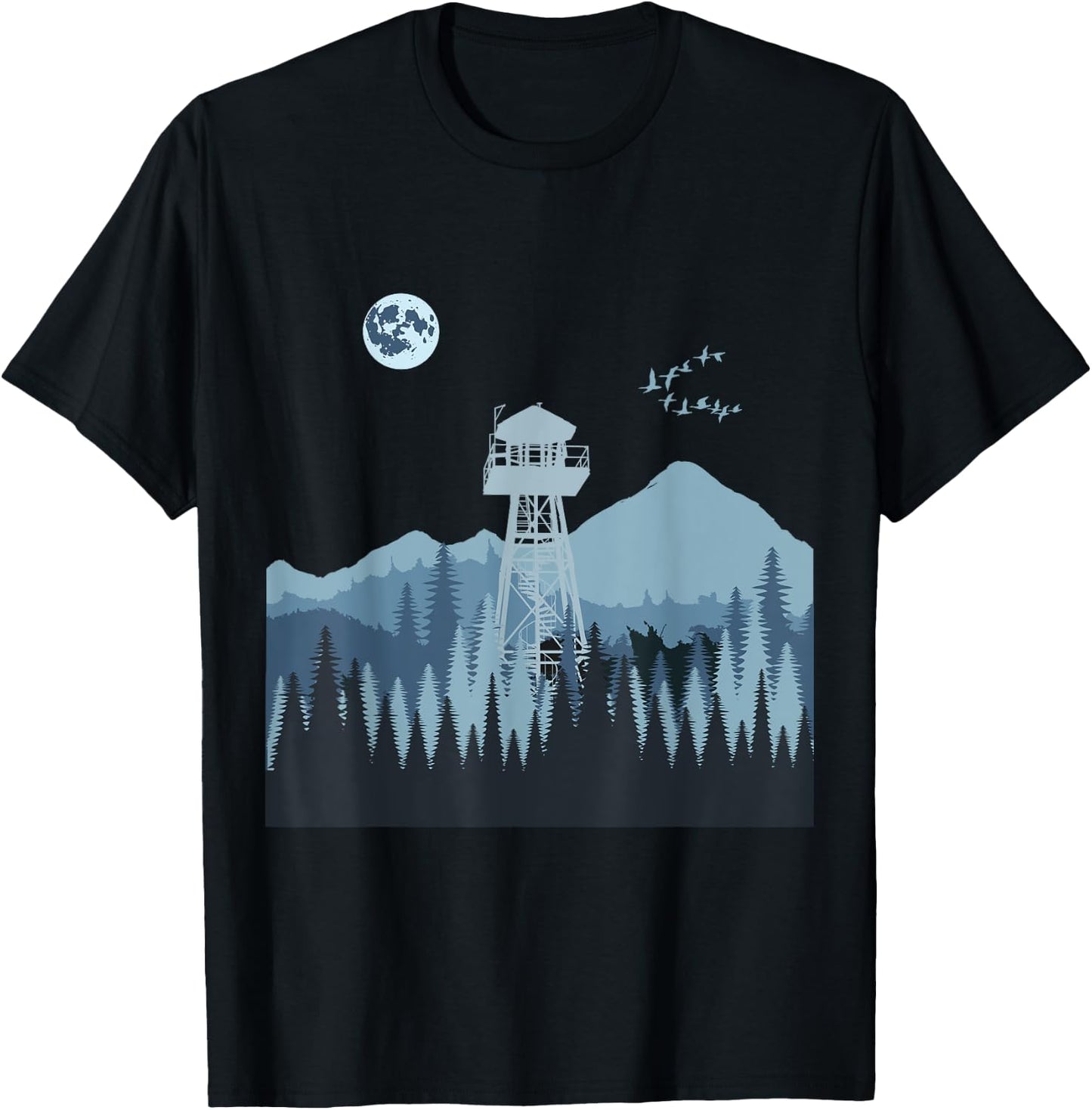 Mountain Forest Fire Lookout Tower T-Shirt - T-Shirt | Black
