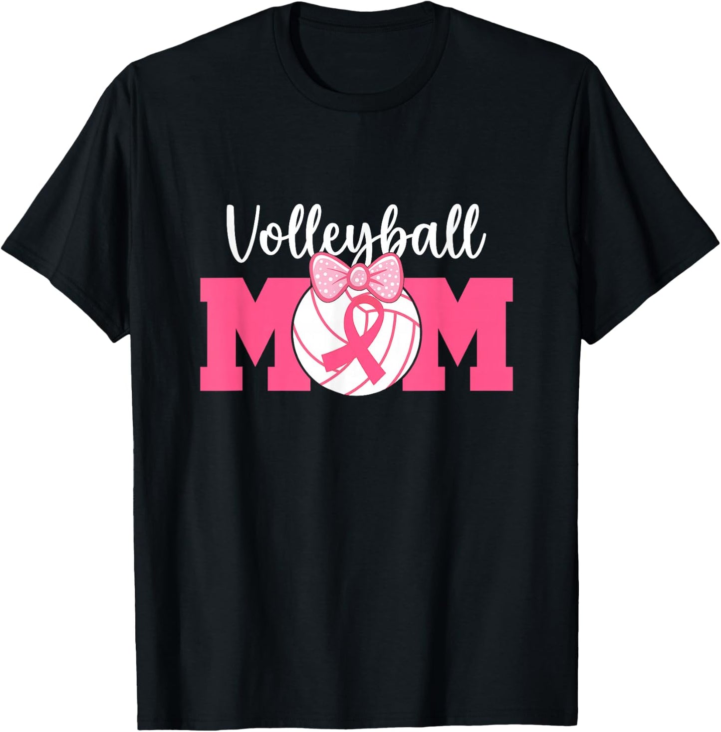 Volleyball Mom Pink Ribbon Breast Cancer Awareness Fighters T-Shirt - T-Shirt | Black