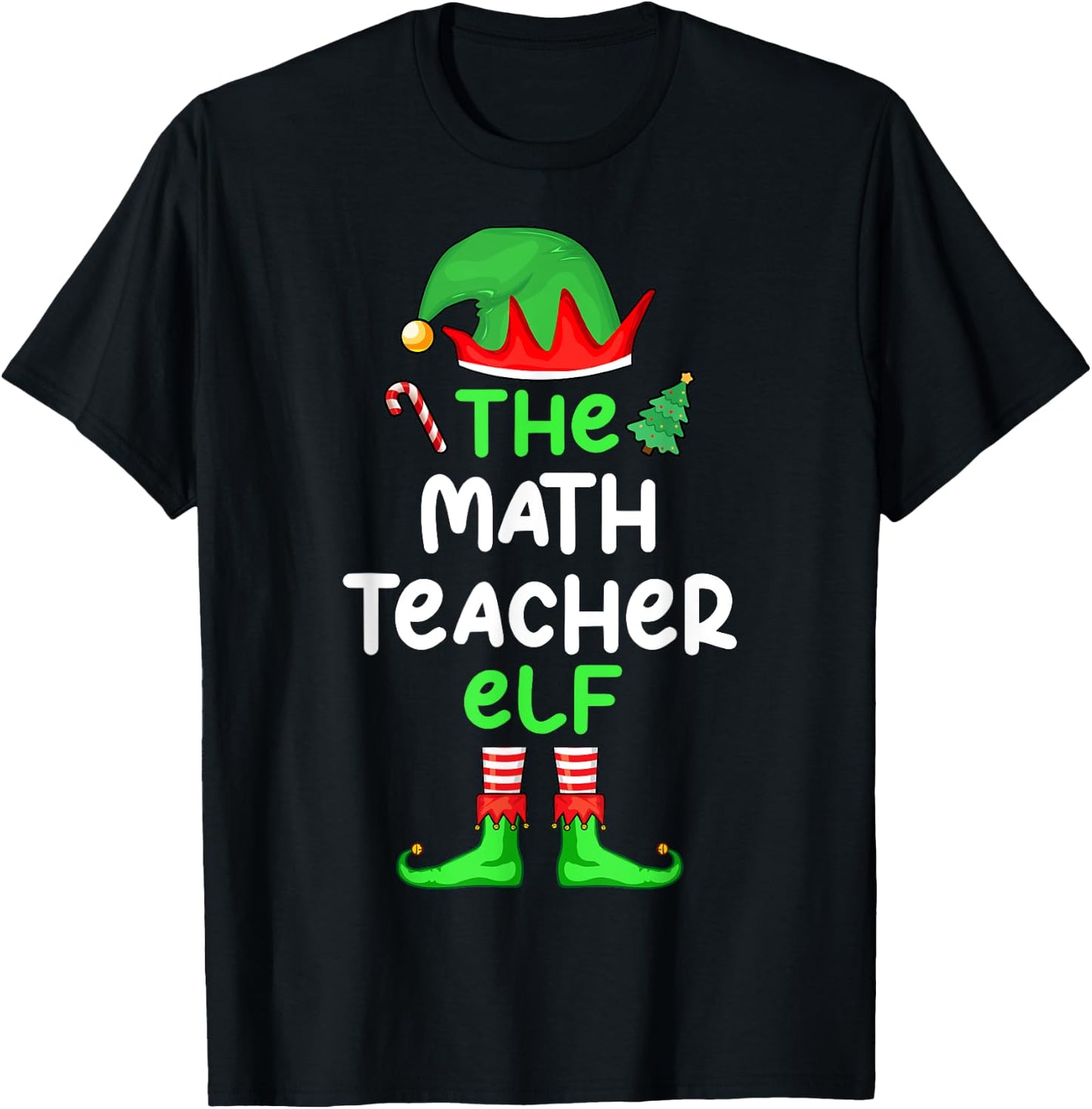 I'm The Math Teacher Elf Christmas Matching Pajama T-Shirt - T-Shirt | Black