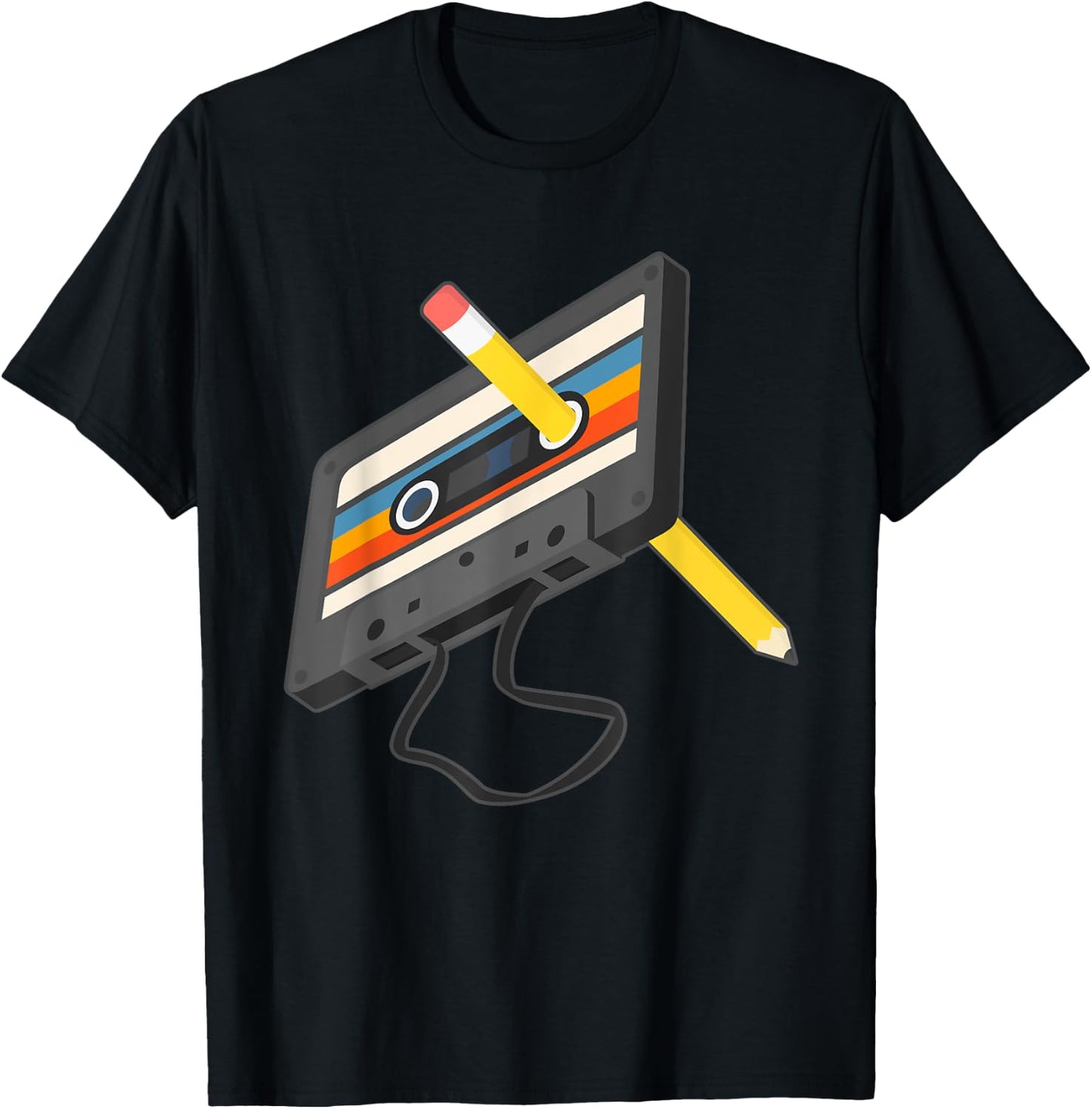 Retro Cassette Tape Pencil 70's 80's 90's Music Mixtape T-Shirt - T-Shirt | Black
