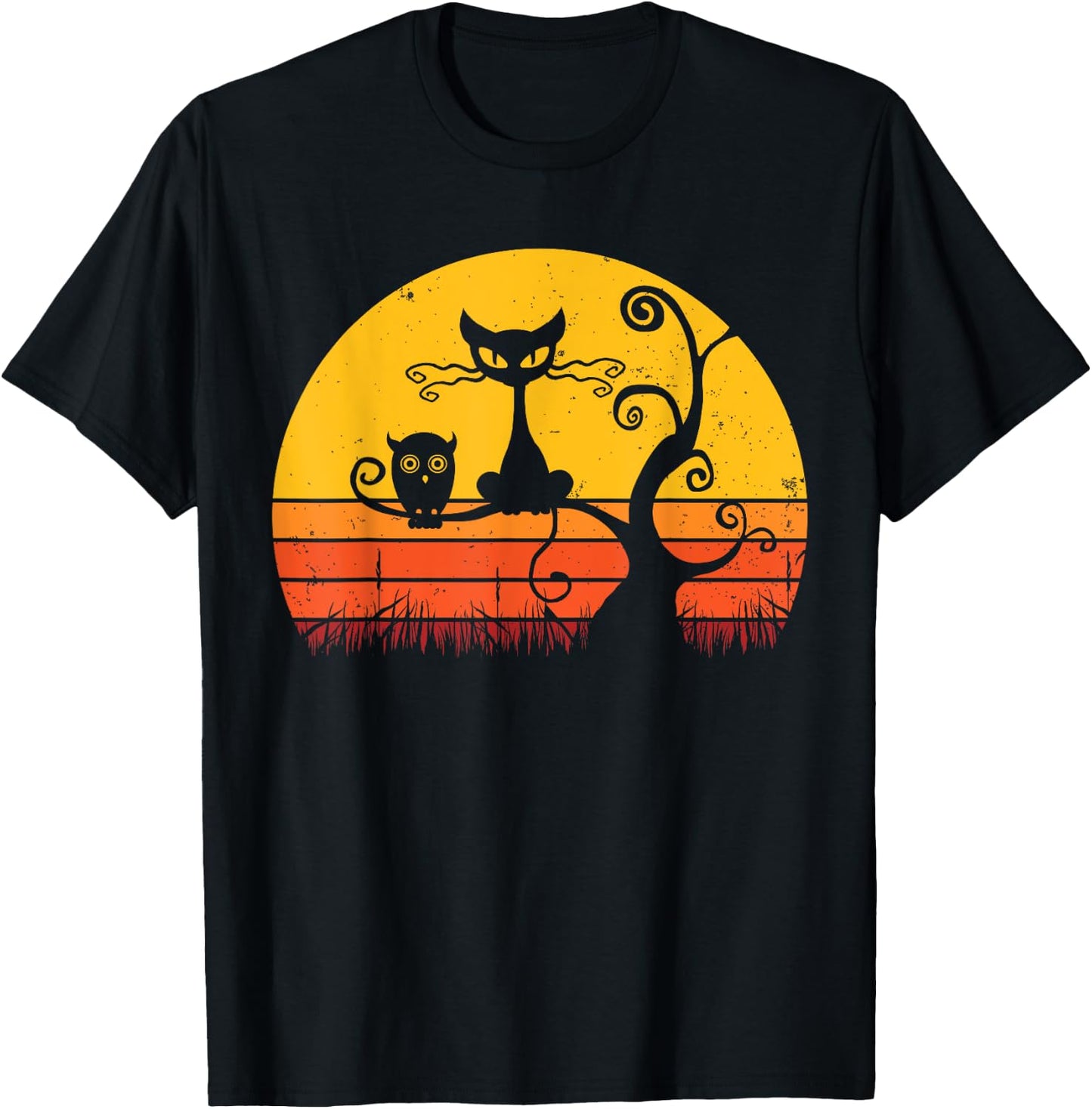 Retro Cat Shirt Owl Kitten Lover Funny Black Cat T-Shirt - T-Shirt | Black