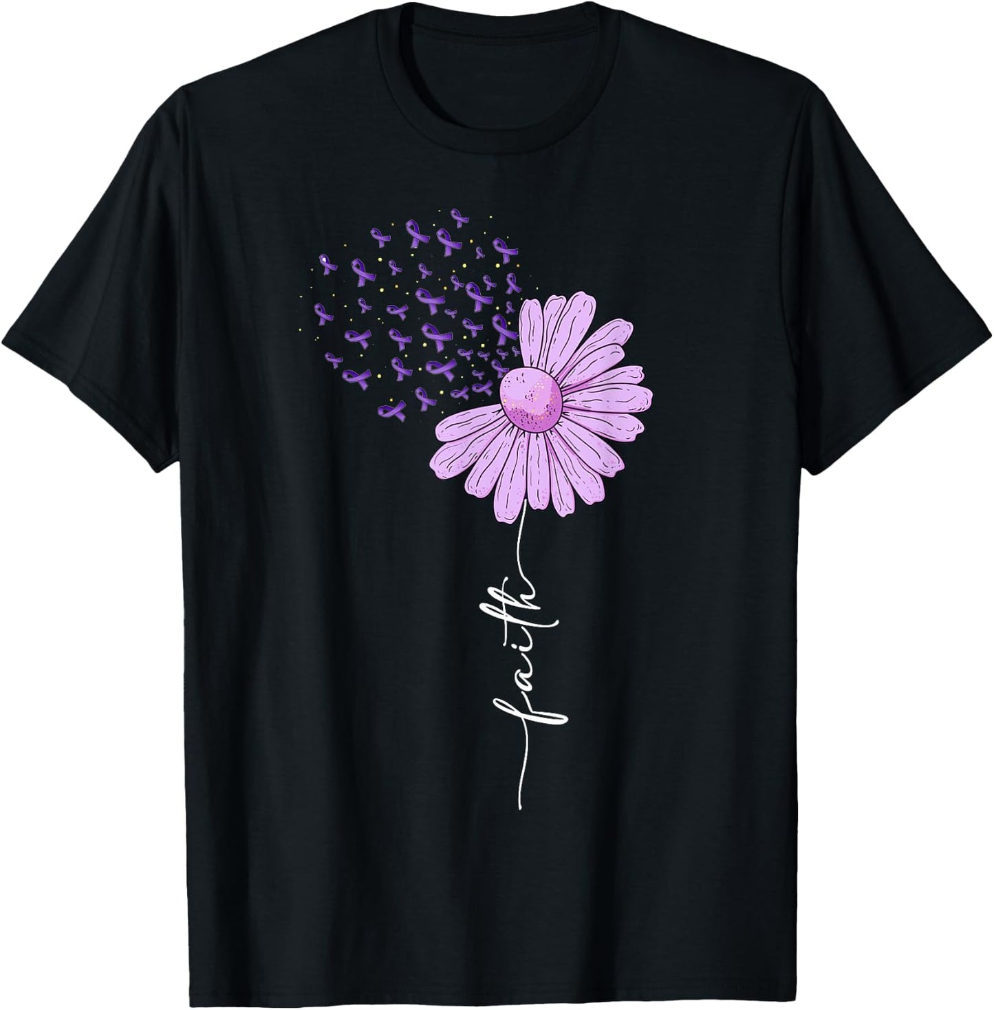 Faith - Purple Ribbon Alzheimer's Awareness Daisy Flower T-Shirt - T-Shirt | Black