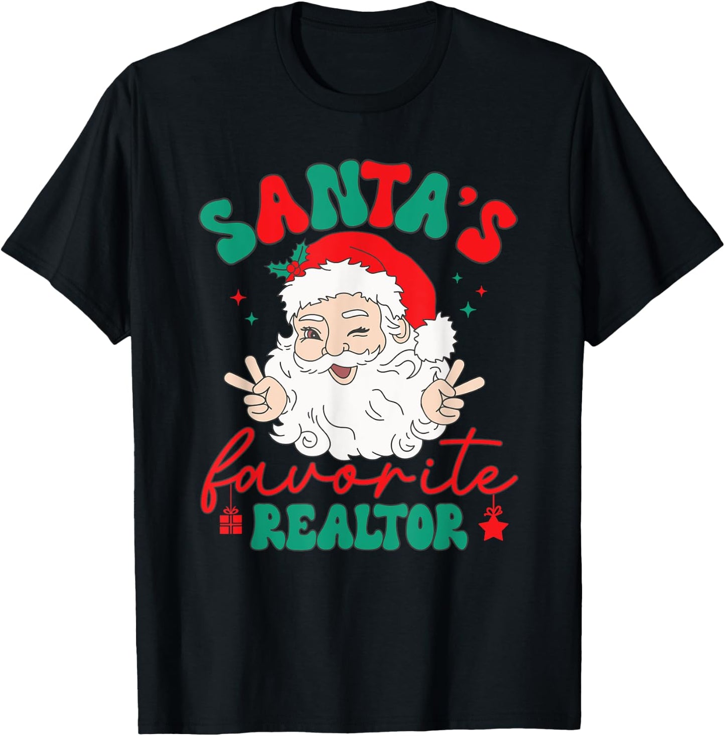 Santa's Favorite Realtor Funny Real Estate Agent Christmas Women Kids Men T-Shirt - T-Shirt | Black