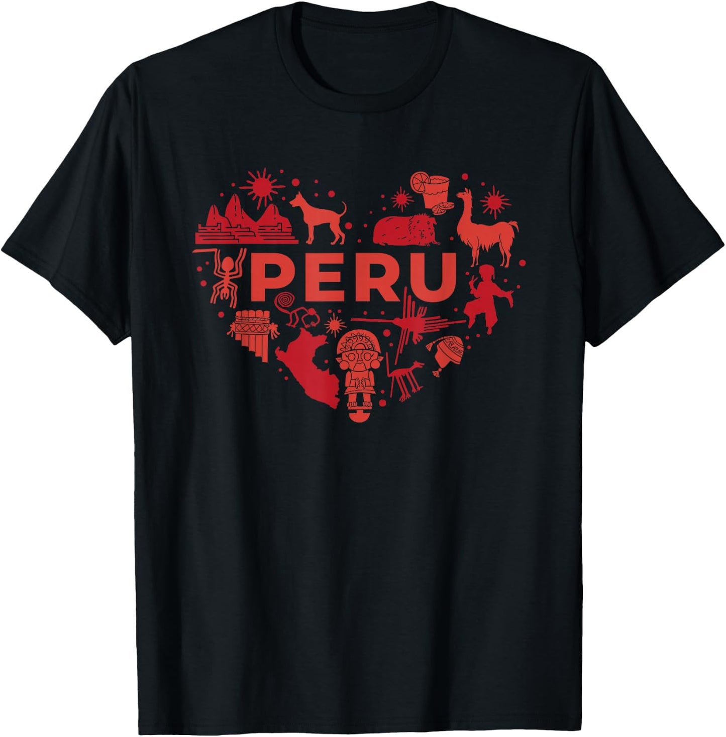 I Love Peru Heart simbols art Travel T-Shirt - T-Shirt | Black