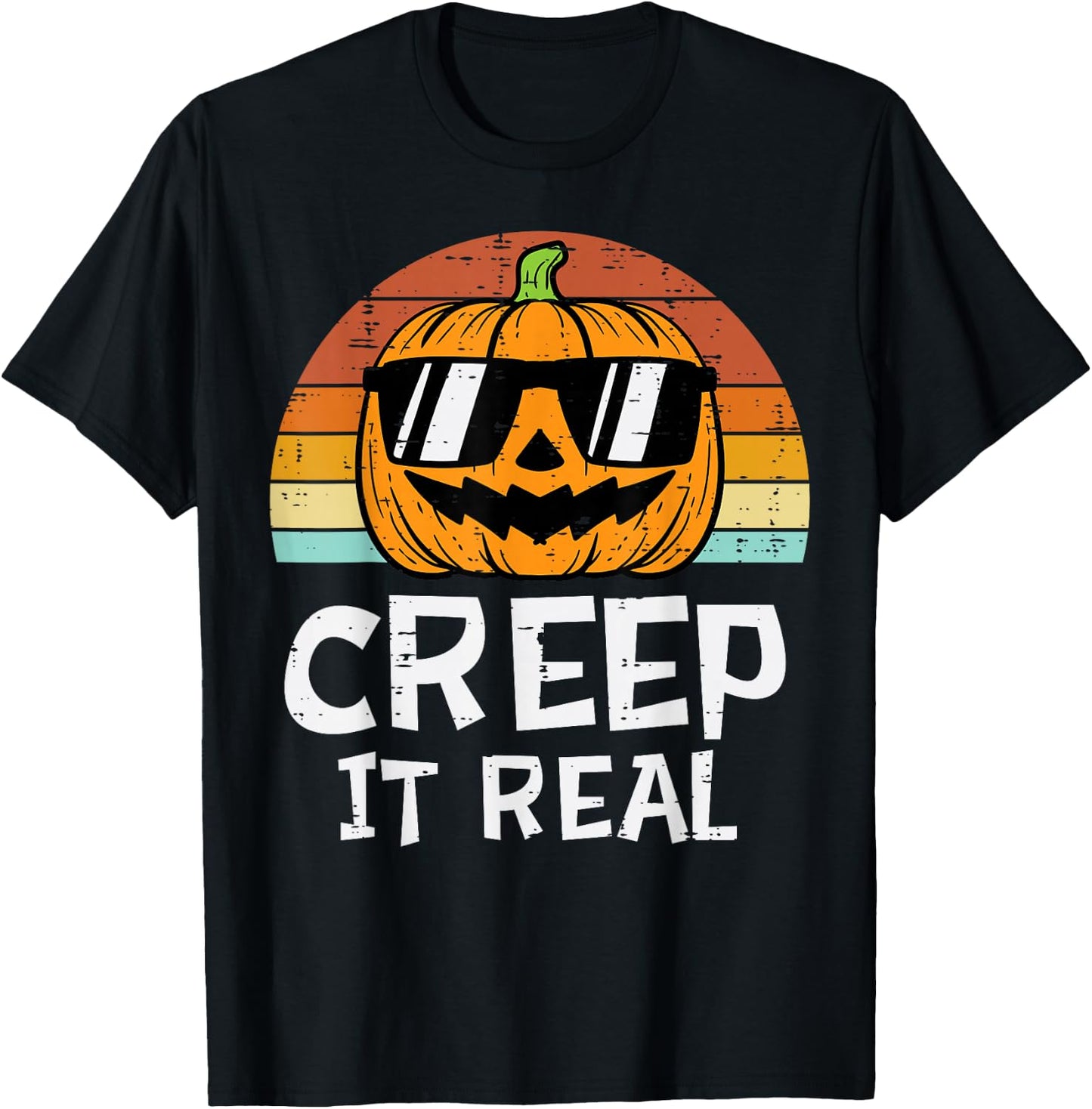 Creep It Real Cool Pumpkin Retro Halloween Costume Men Boys T-Shirt - T-Shirt | Black