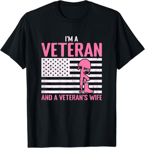 I'm A Veteran and A Veteran's Wife Funny Female Veteran Girl T-Shirt - T-Shirt | Black