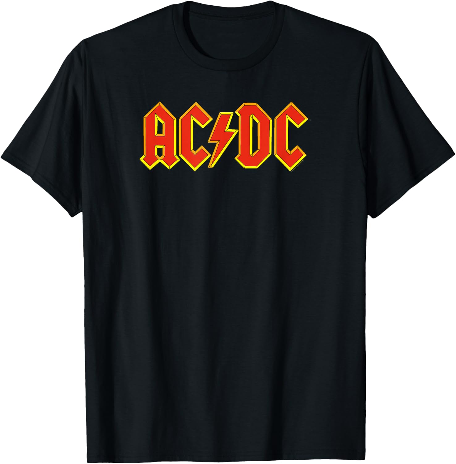 Official AC/DC Yellow Outline Red Logo Band Classic T-Shirt - T-Shirt | Black