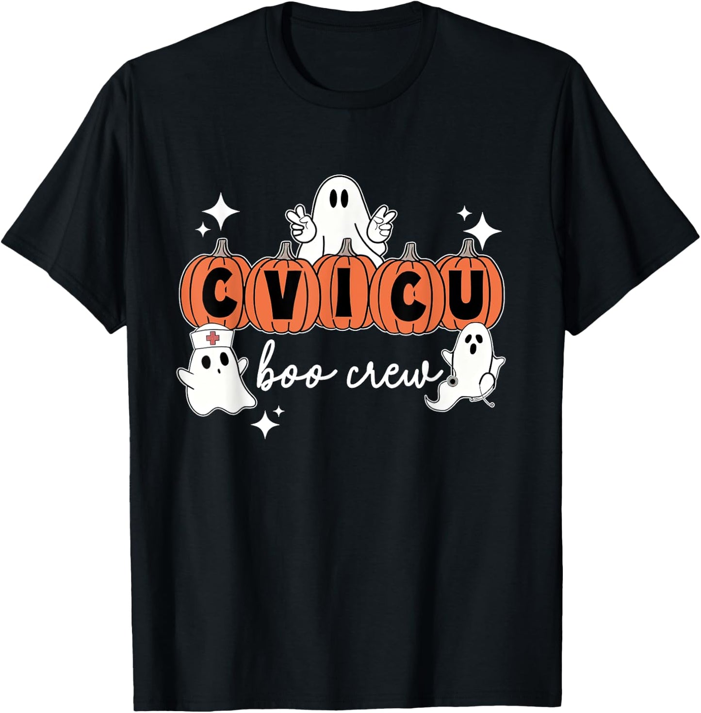 Halloween CVICU Boo Crew Pumpkin CVICU Nurse Spooky Season T-Shirt - T-Shirt | Black
