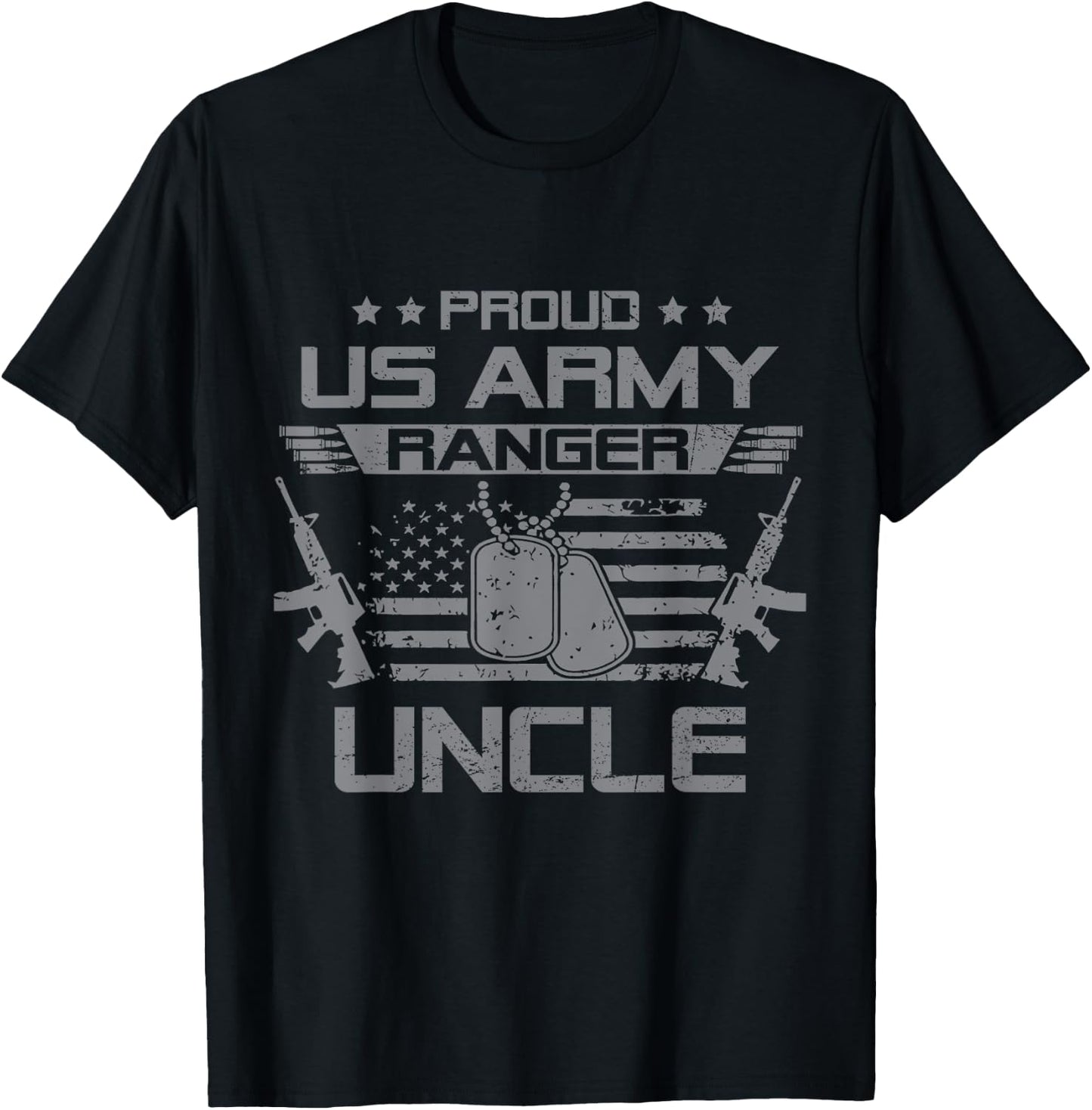 Proud US Army Ranger Uncle Flag American USA Military T-Shirt - T-Shirt | Black