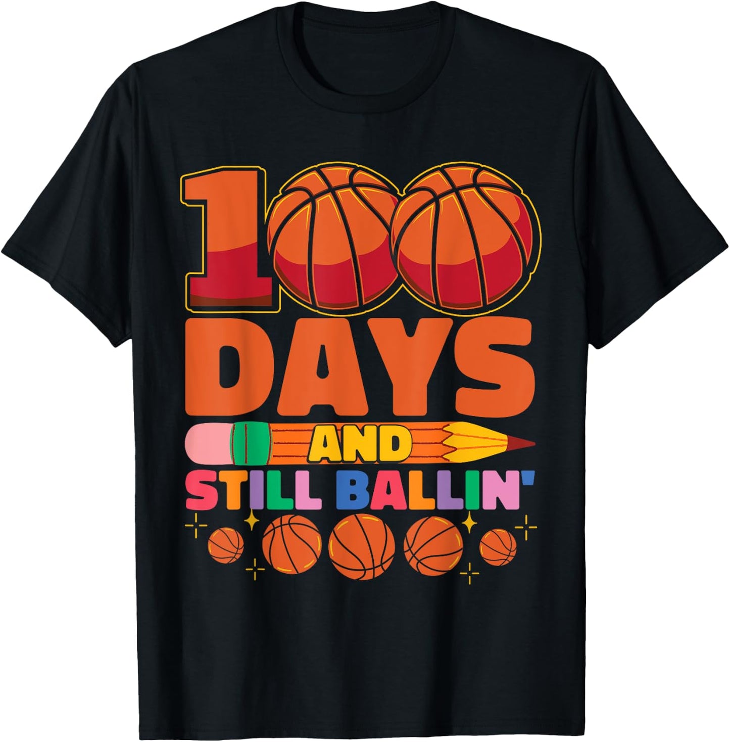 Kids Basketball 100th Day Of School 100 Days Of School T-Shirt - T-Shirt | Black