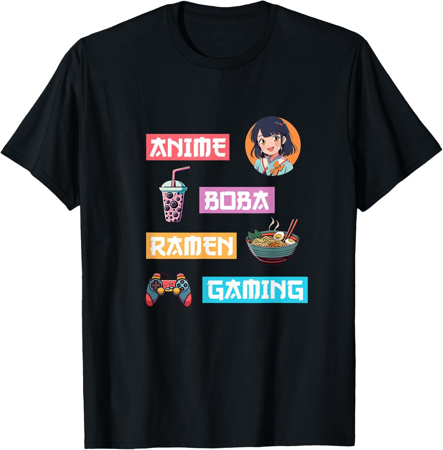 Anime Ramen Boba Gaming - Kawaii Anime Lover Video Gamer Tea T-Shirt - T-Shirt | Black