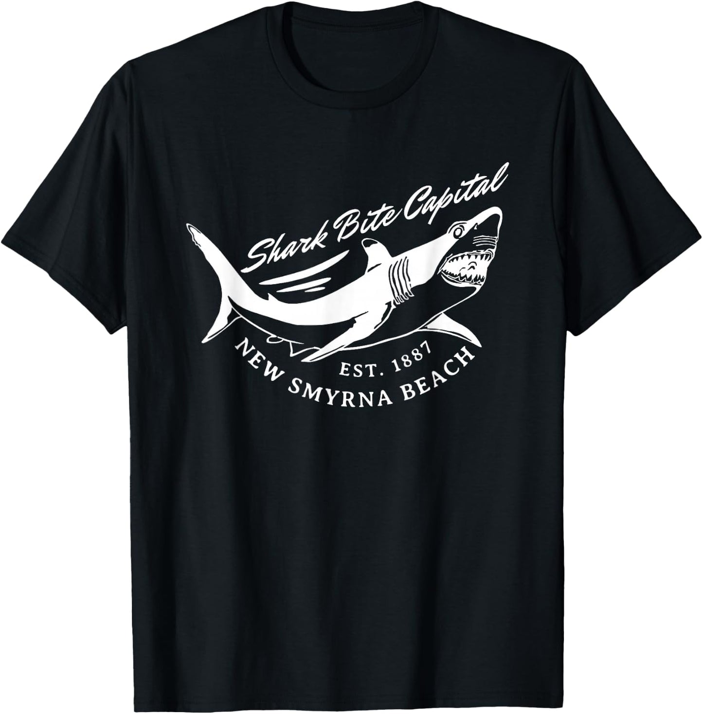 New Smyrna Beach: Shark Bite Capital Of The World Graphic T-Shirt - T-Shirt | Black