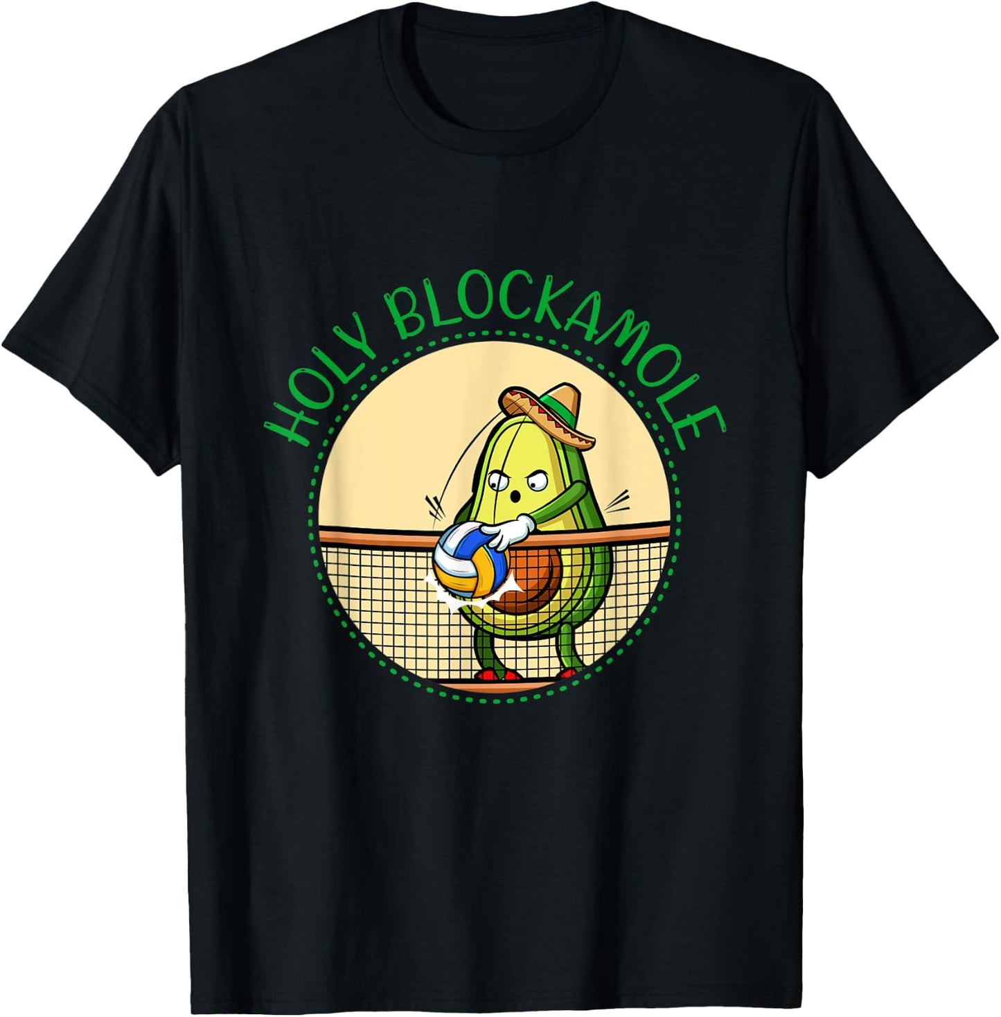 Volleyball Avocado Holy Blockamole Player Block Training Fun T-Shirt - T-Shirt | Black
