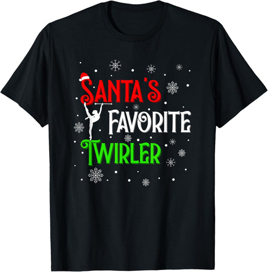 Santa's Favorite Twirler Christmas Baton Twirling T-Shirt - T-Shirt | Black