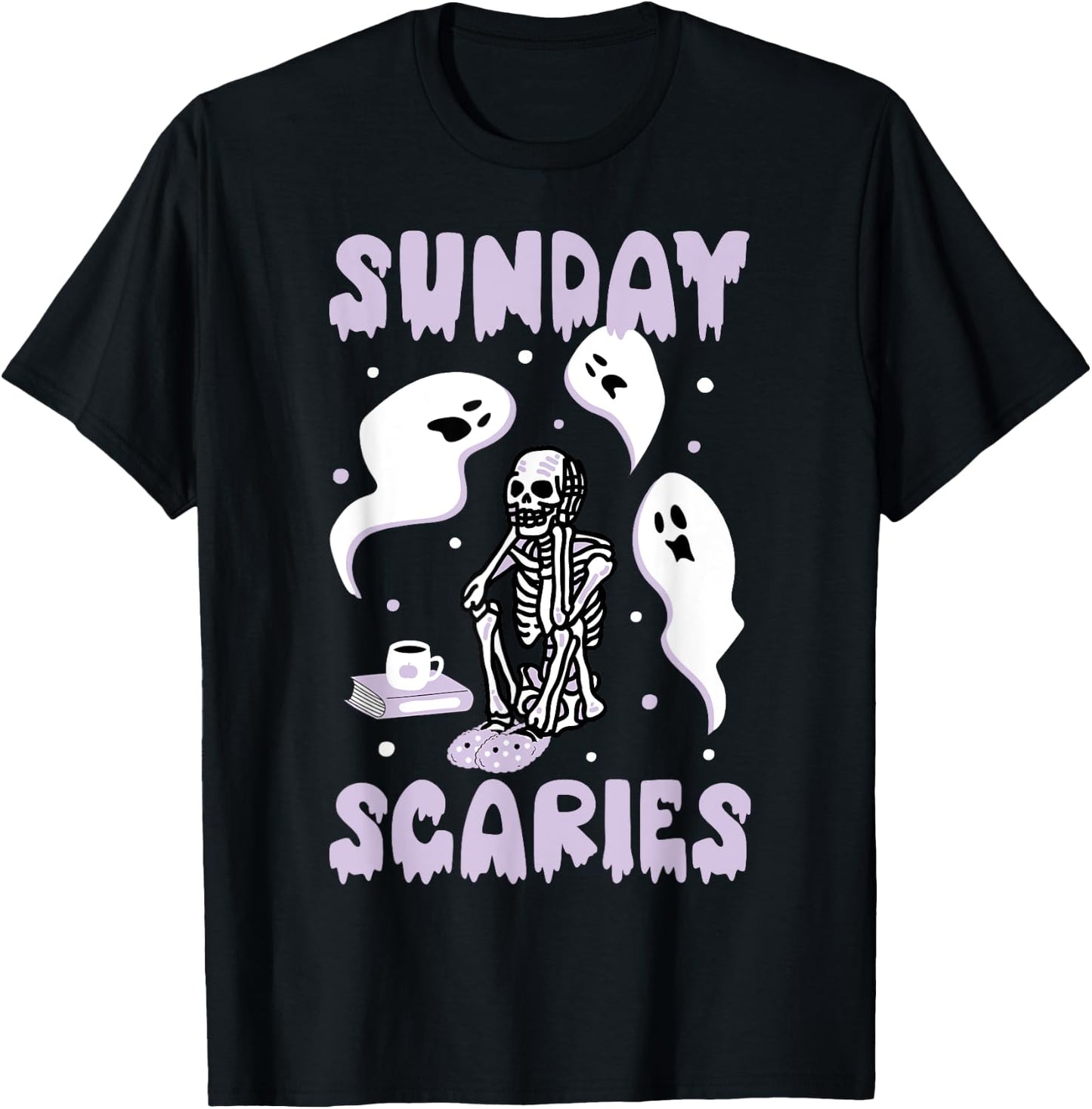 Sunday Skeleton Scaries Funny Office Work Mental Health Day T-Shirt - T-Shirt | Black