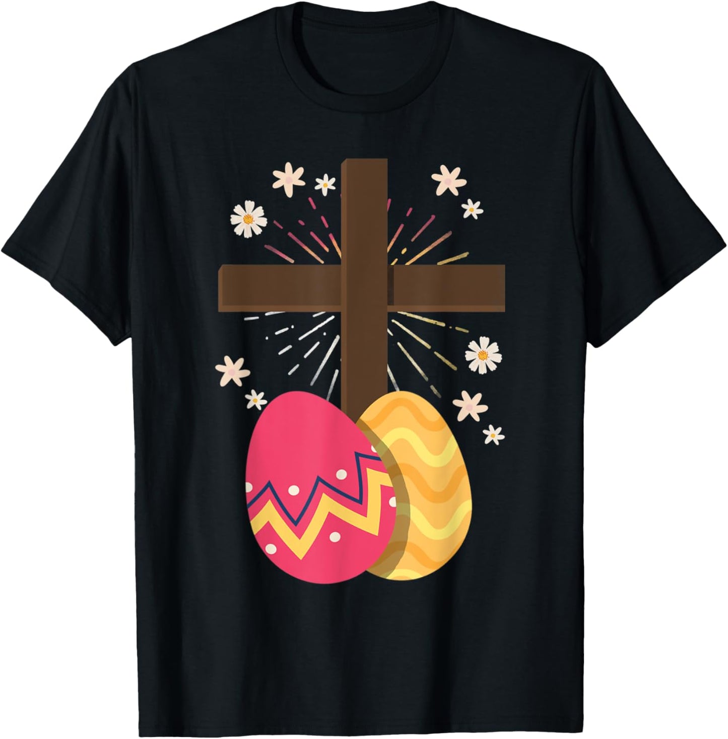 Christianity Cross Jesus Christ Flower Easter Eggs T-Shirt - T-Shirt | Black