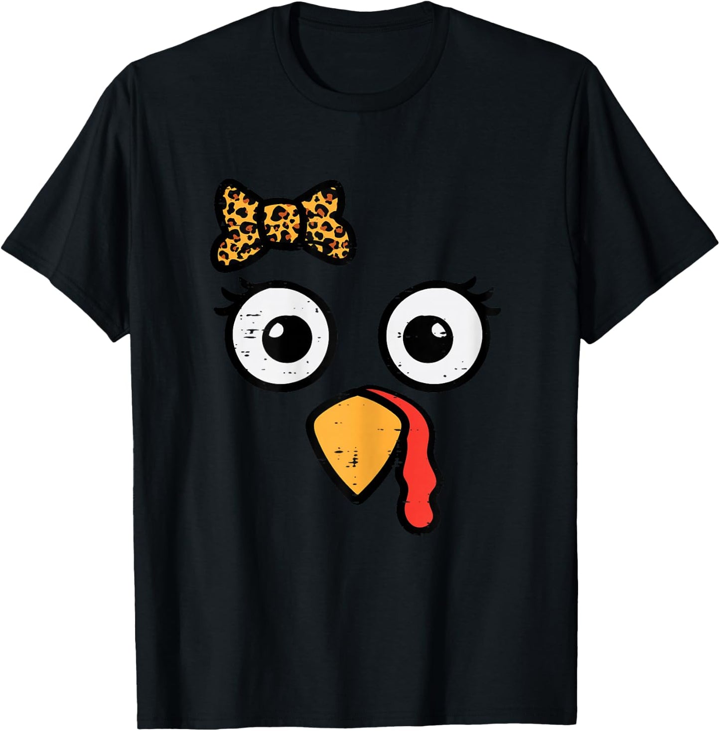Thanksgiving Turkey Head Ribbon Women Girls Kids Teens Youth T-Shirt - T-Shirt | Black