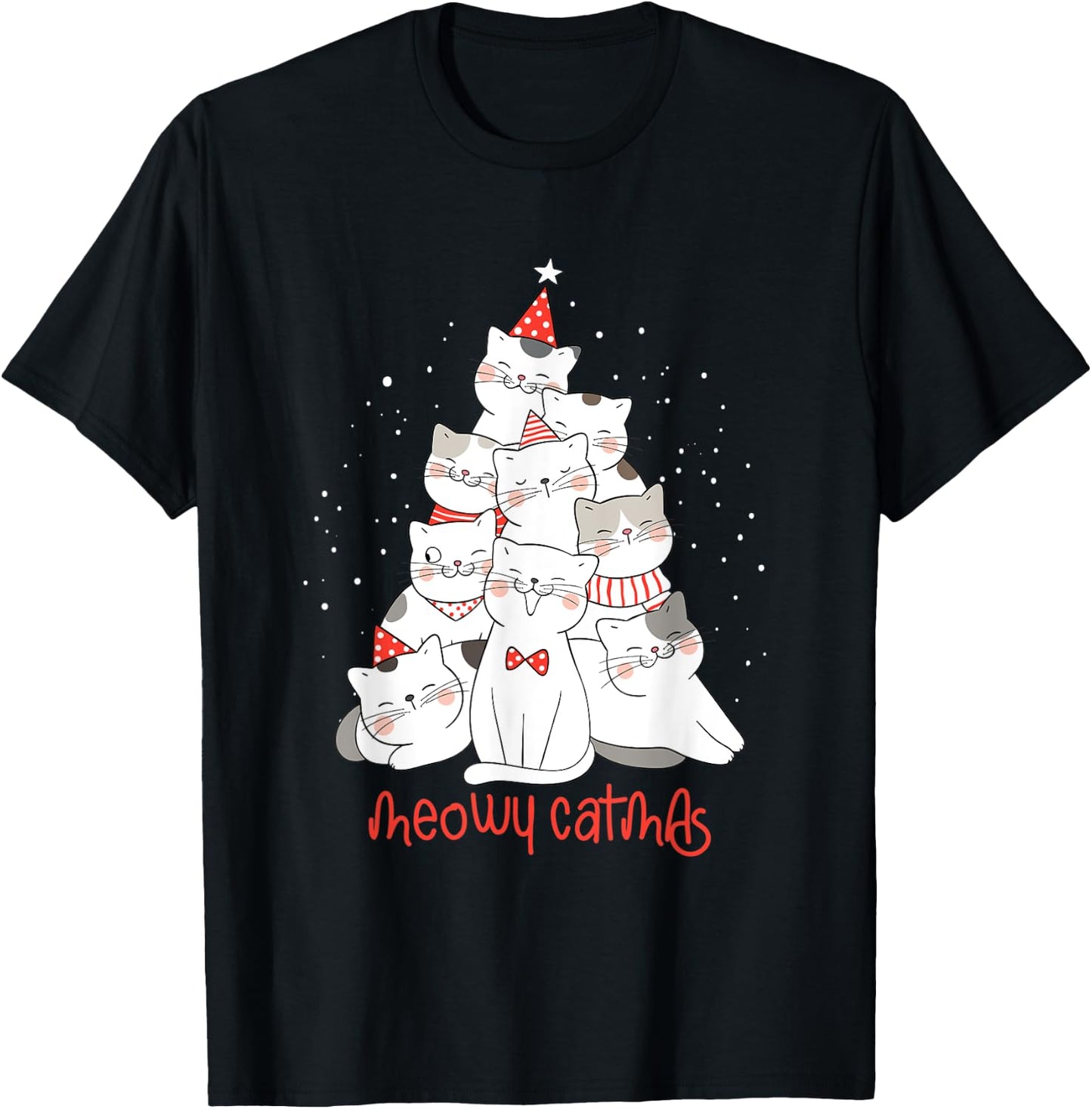 Cat Kitten meowy catmas Xmas Santa Claus Christmas Cats T-Shirt - T-Shirt | Black
