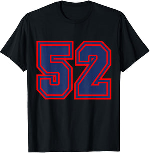 Blue Red Sport Team Number #52 T-Shirt - T-Shirt | Black