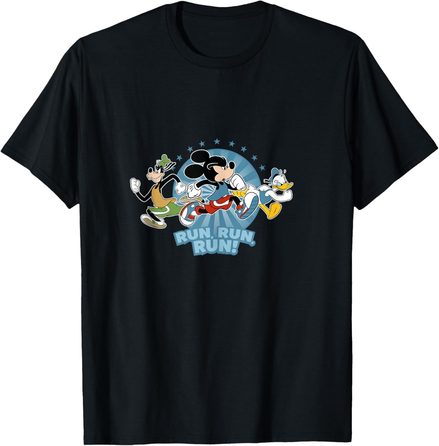 Disney Mickey Goofy and Donald Run Run Run! Marathon Running T-Shirt - T-Shirt | Black
